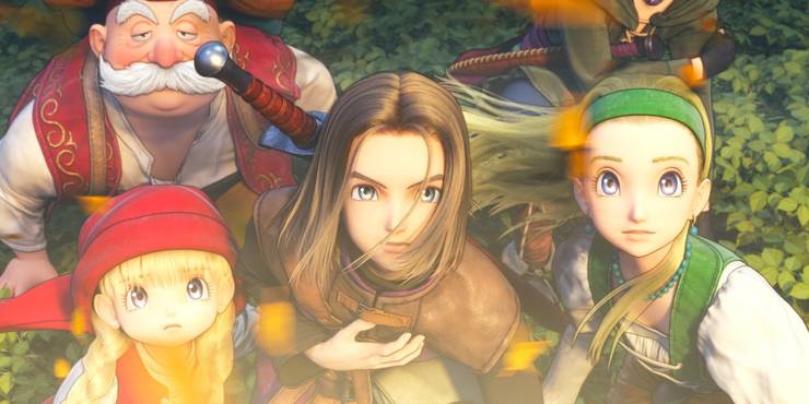 Dragon Quest XI characters staring up