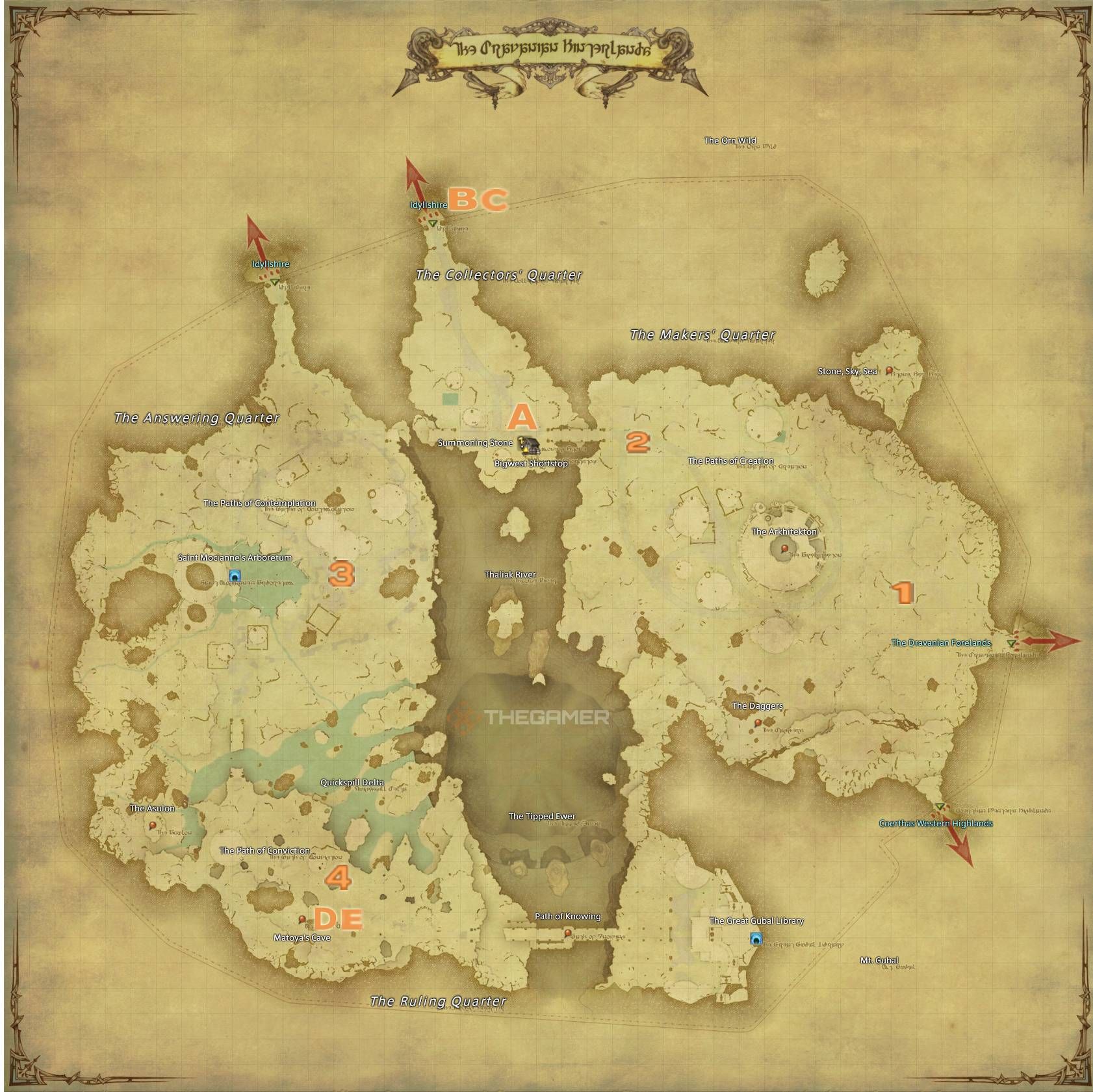 Dravanian Hinterlands Heavensward Aether Currents Map