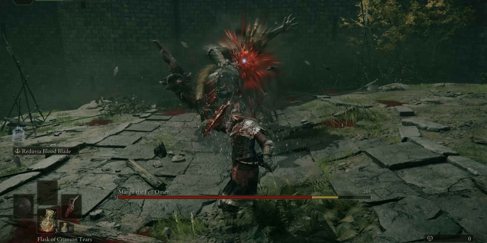 Using the Reduvia Dagger's Blood Blade on Margit the Fell Omen in Elden Ring