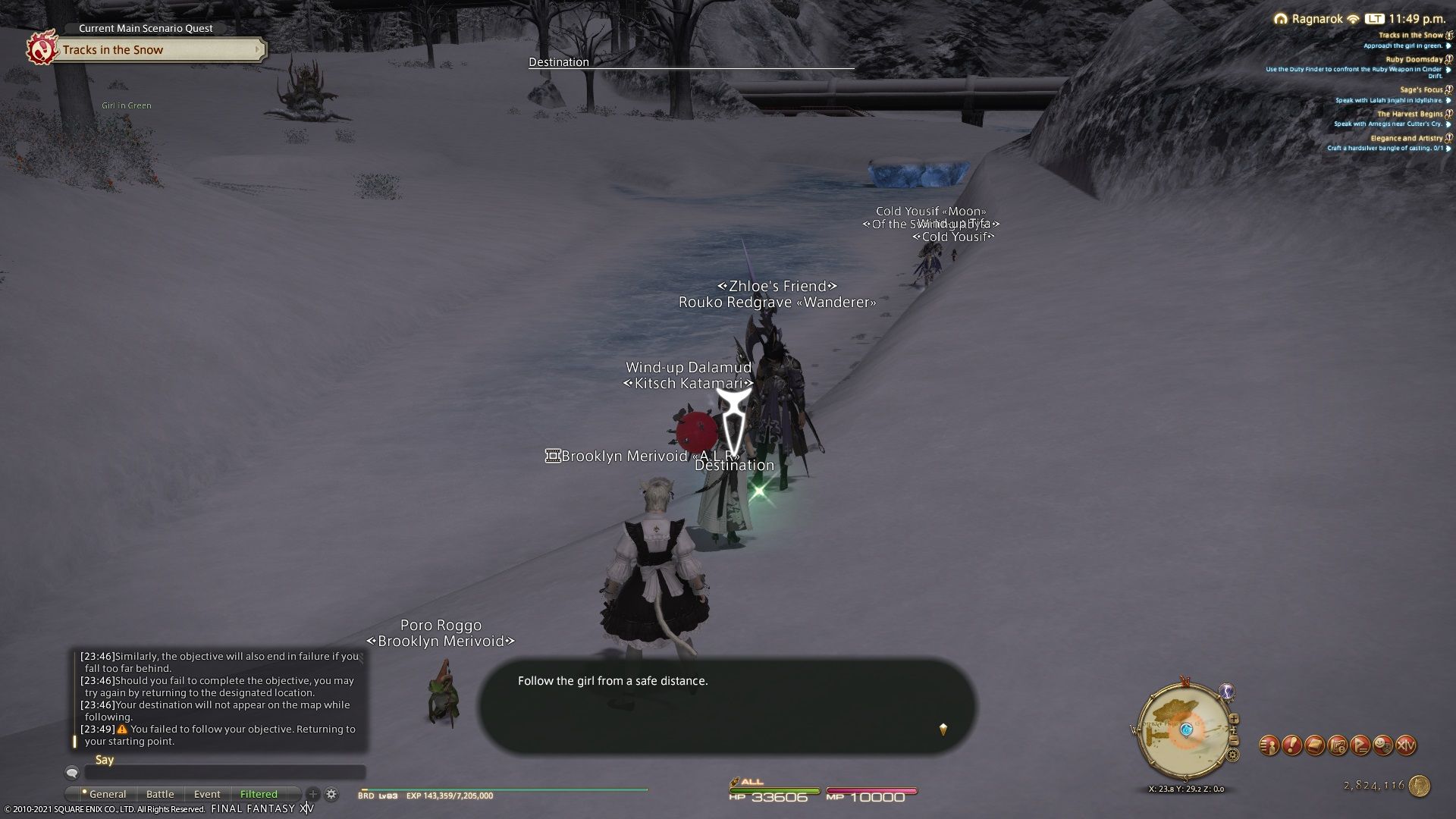 FF14 Tracks in the snow main scenario quest starting point