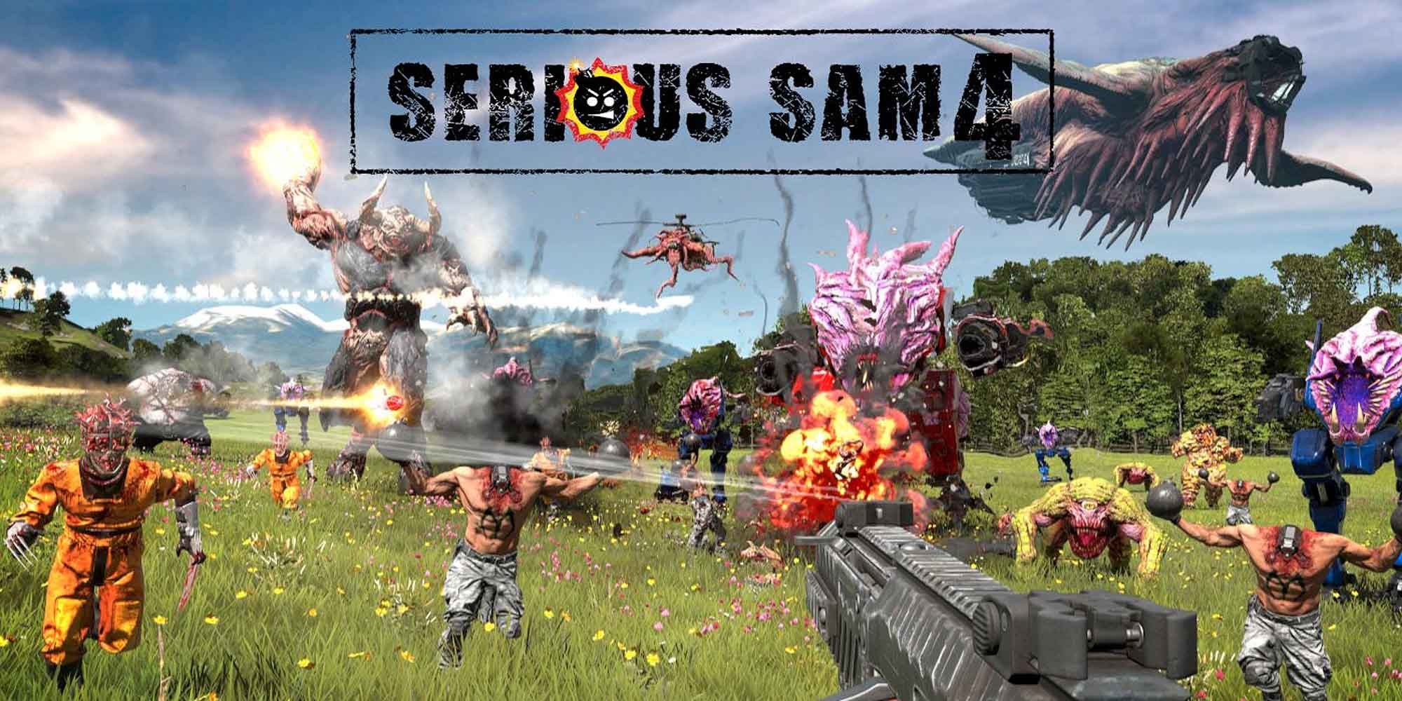 Promotional Image of Serious Sam 4 showing the various creatures the player fights