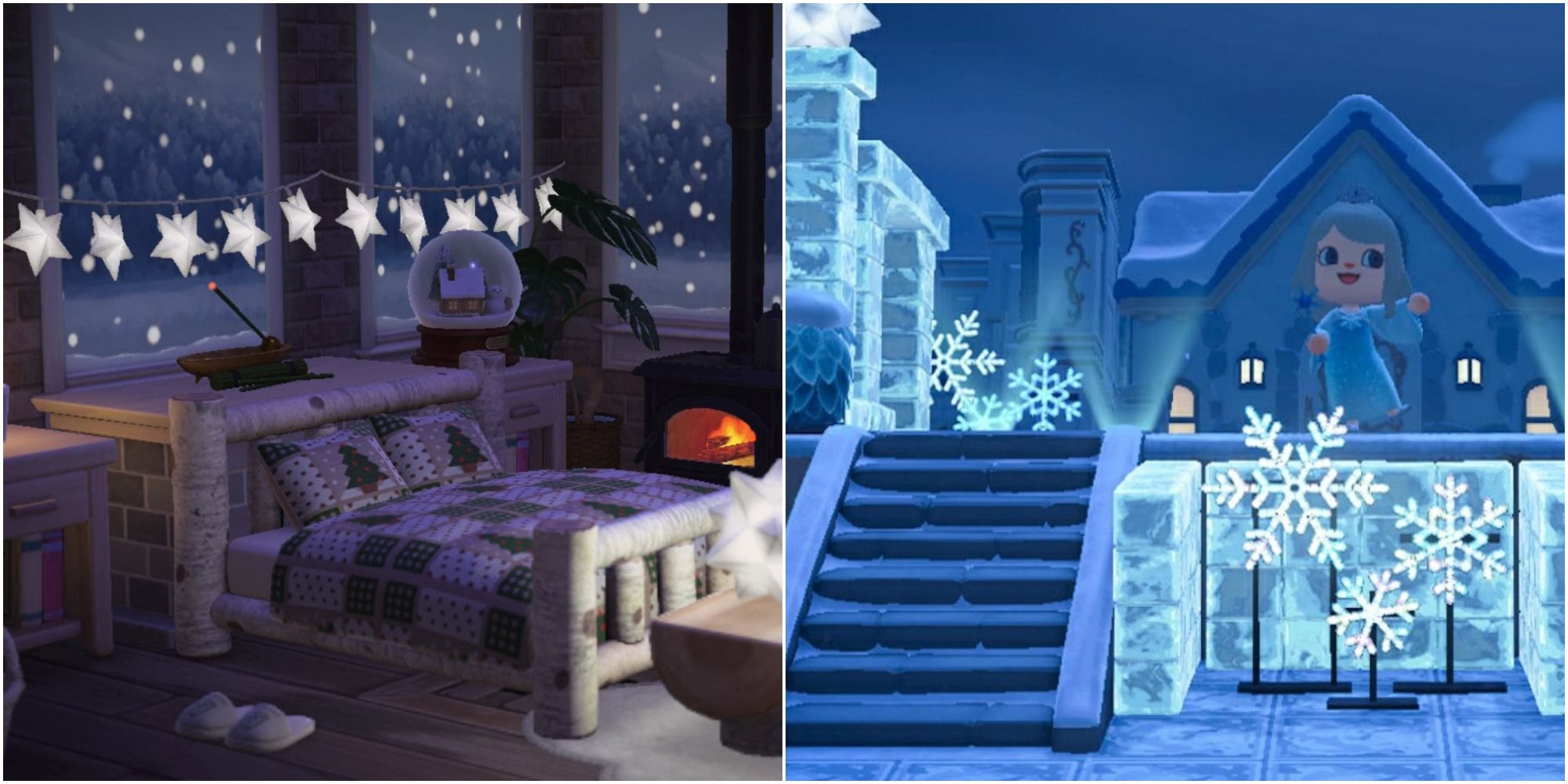  Animal Crossing new horizons night log cabin ice castle with frozen furniture