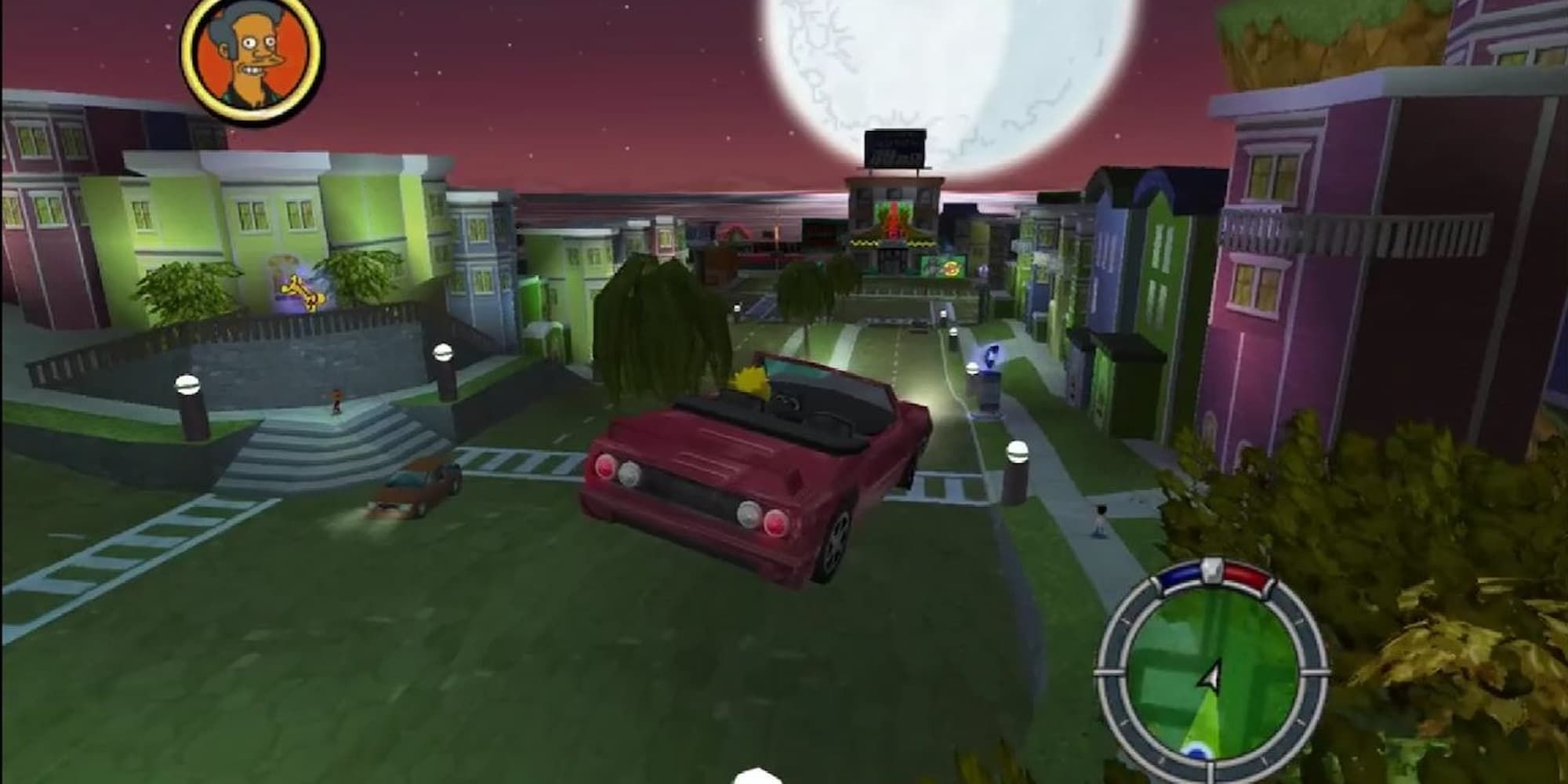 Doing a jump in Bart&rsquo;s Ferrini Red in The Simpsons: Hit and Run.