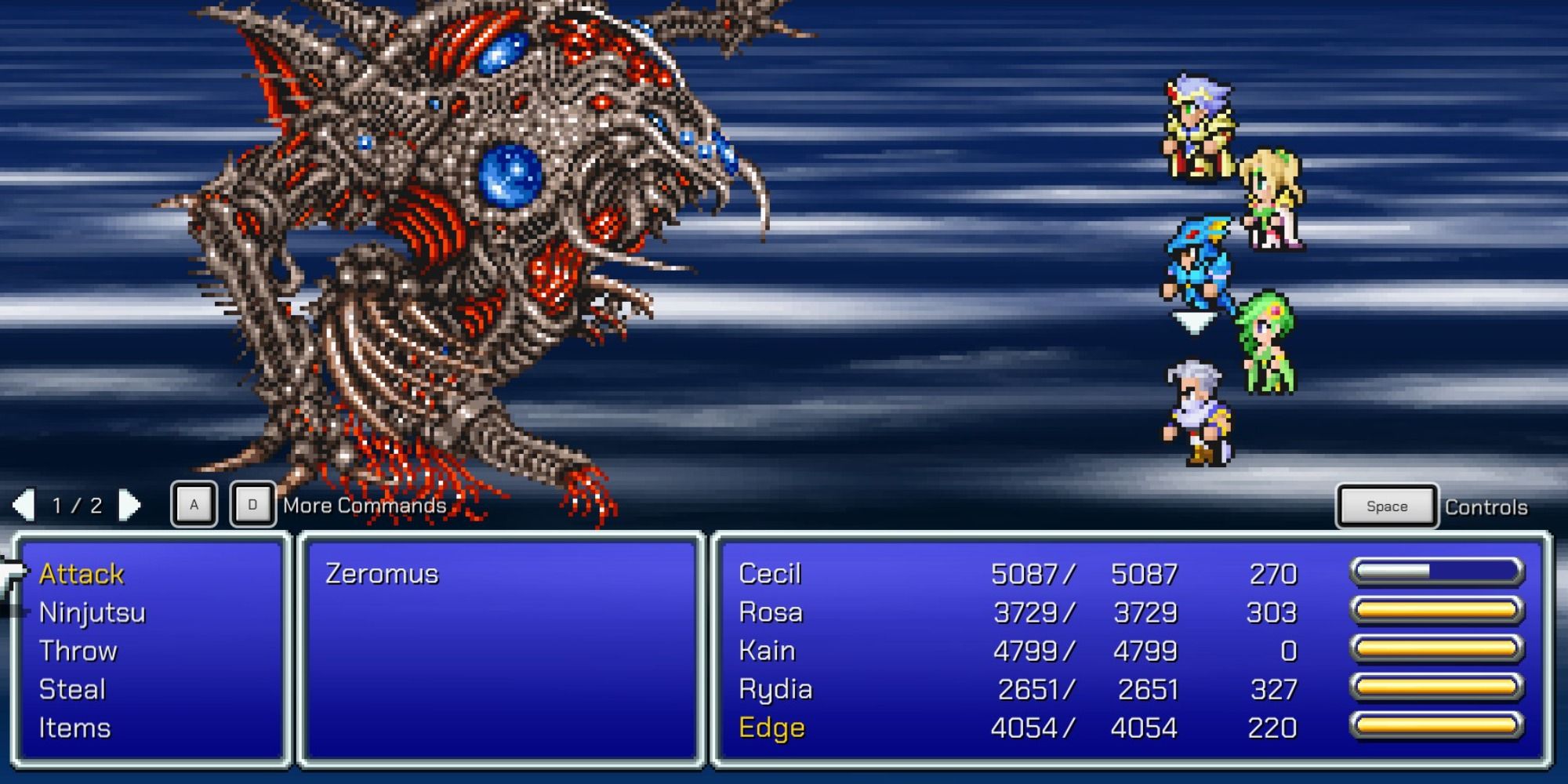 Final Fantasy 4 Pixel Remaster the party fights Zeromus