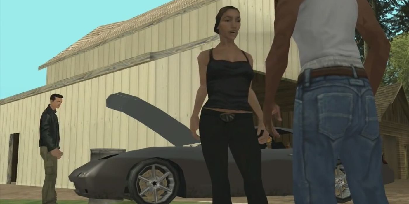 Catalina argues with CJ in San Andreas as a certain someone looks on