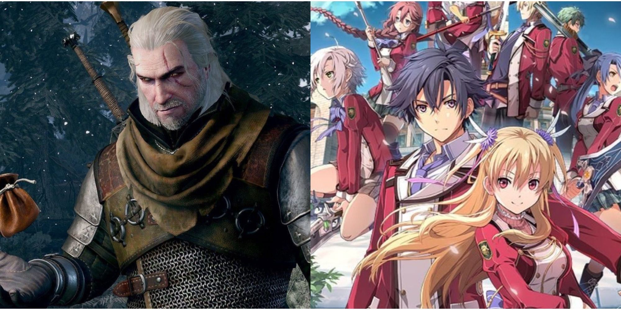 Geralt and Trails of Cold Steel Cast