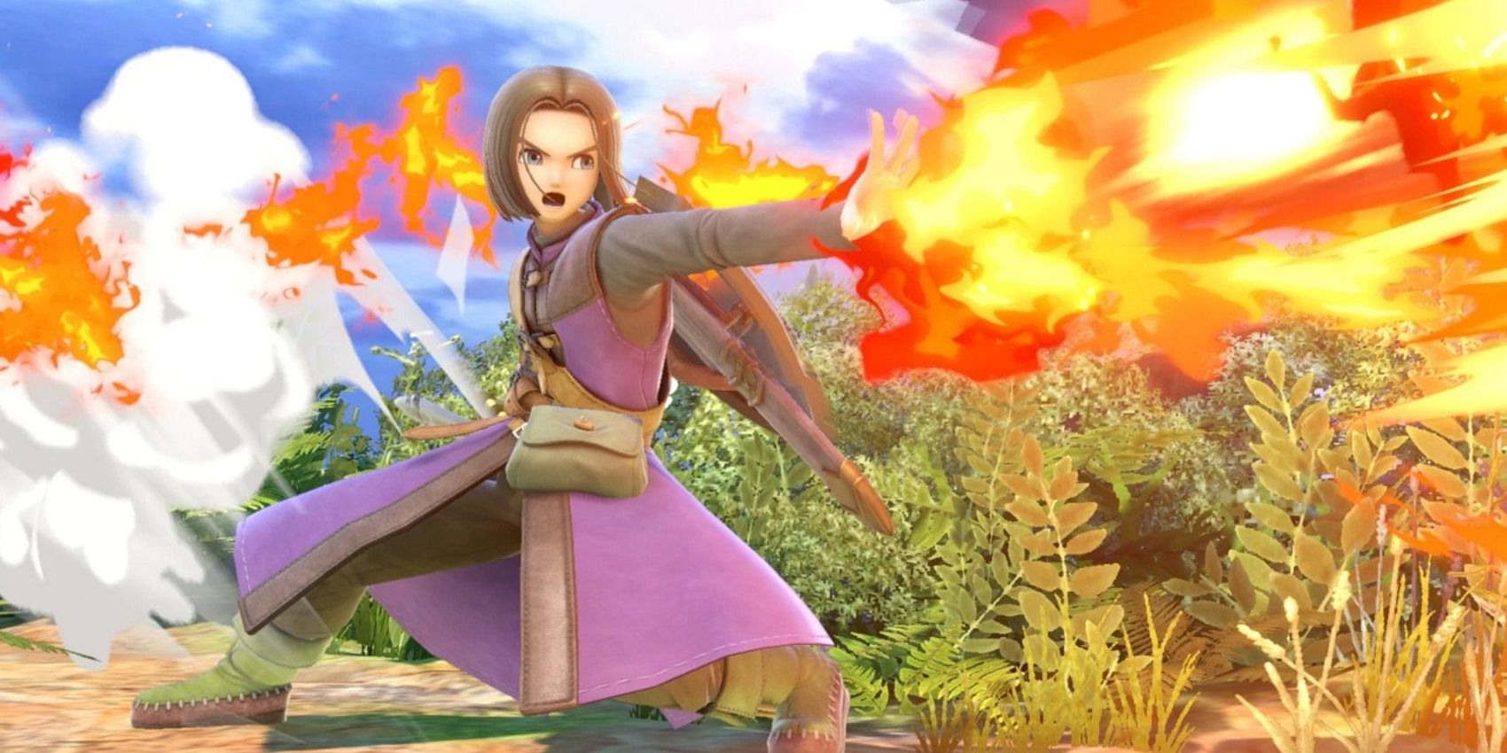 Hero from Smash Bros. Ultimate casting a fire spell