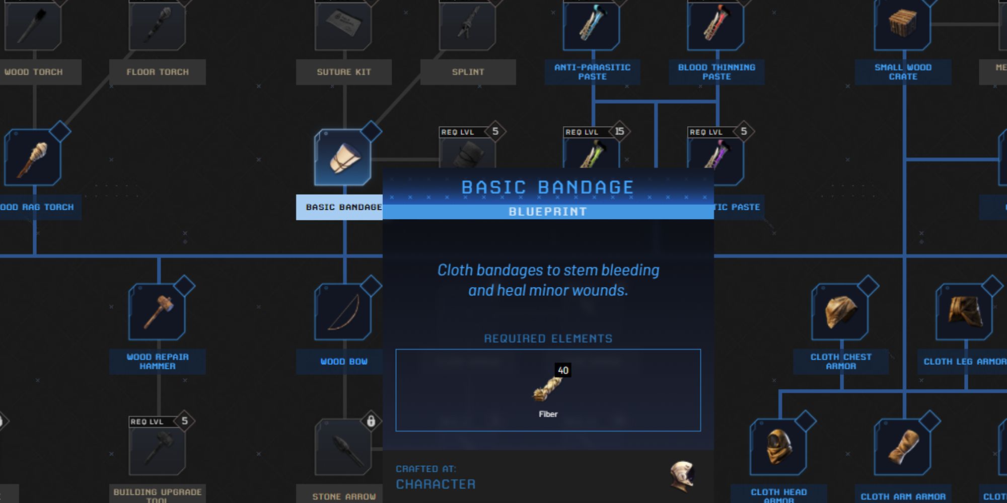 basic bandage crafting on technology tree