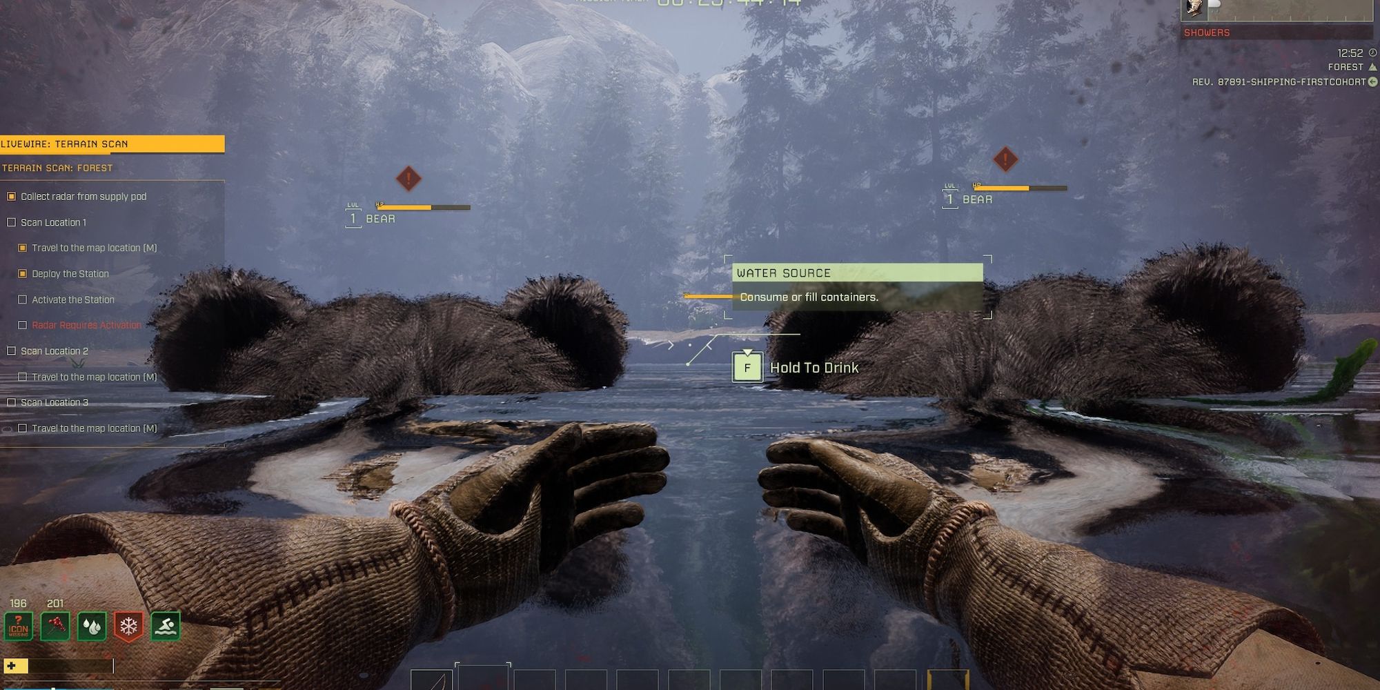 player leading 2 bears through the water