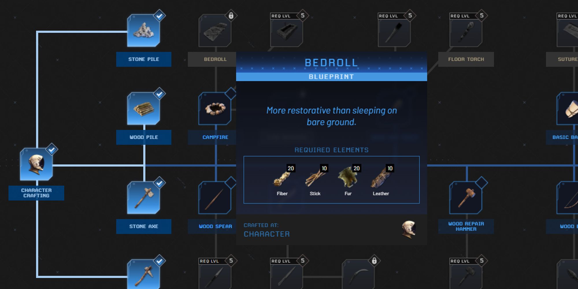 bedroll blueprint on technology tree