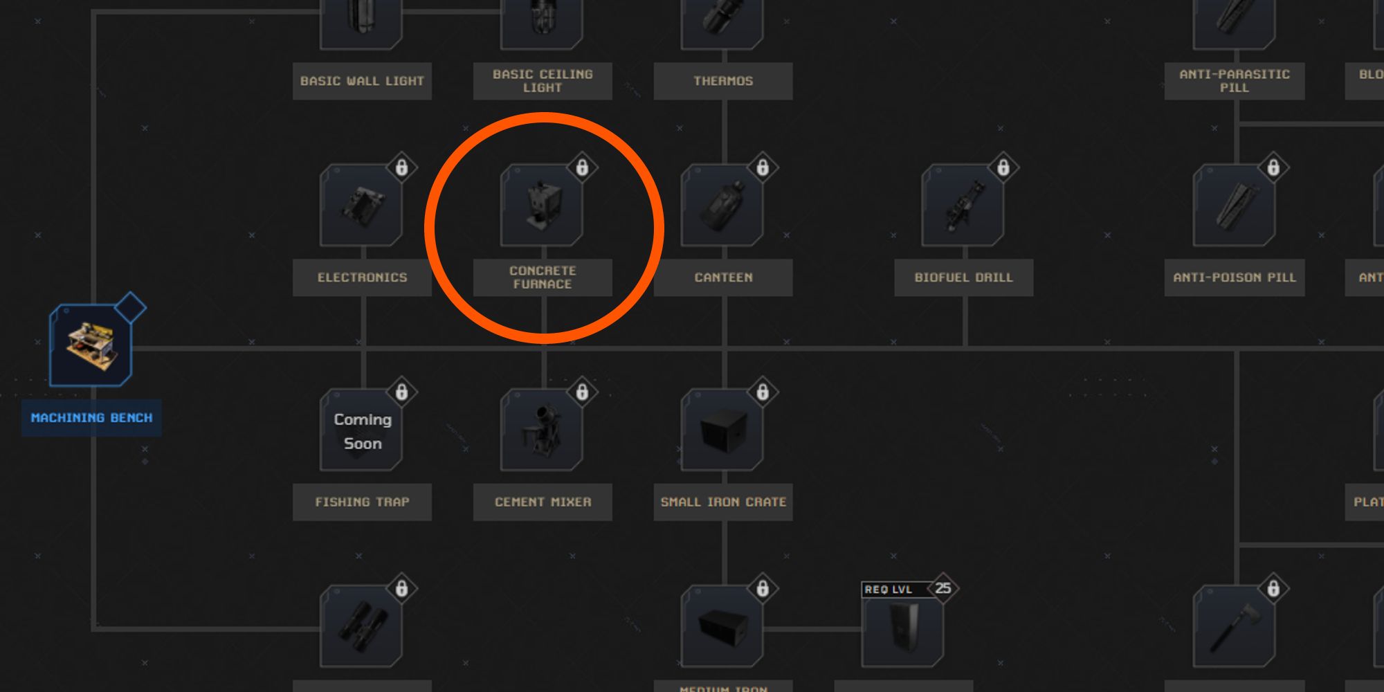 concrete furnace on the crafting technology tree