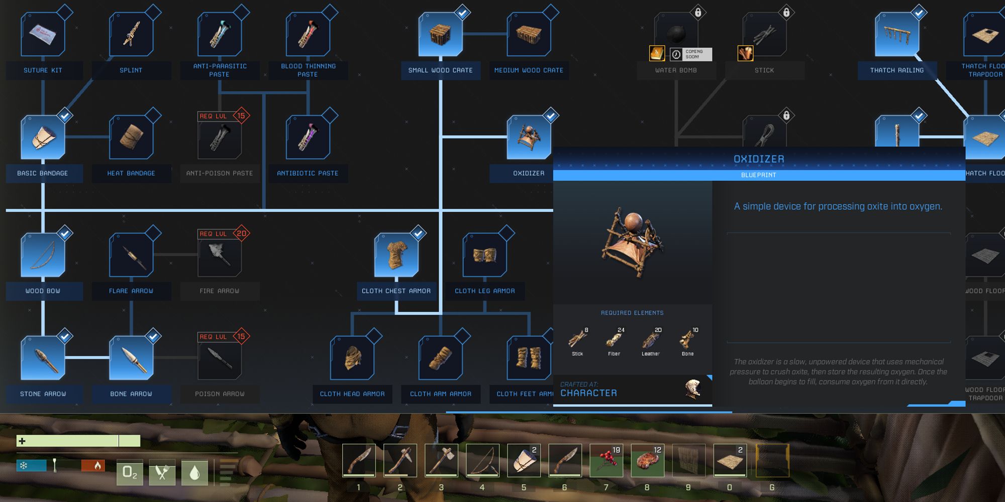 technology tree with several items unlocked