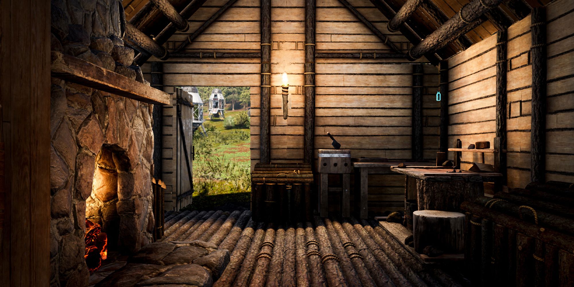 player inside wooden house