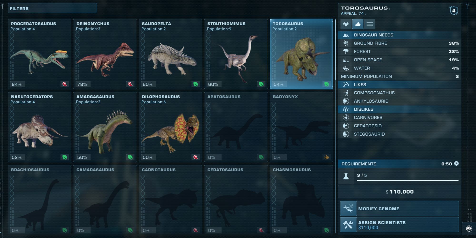 JWE2 Dinosaur needs shown on genome screen