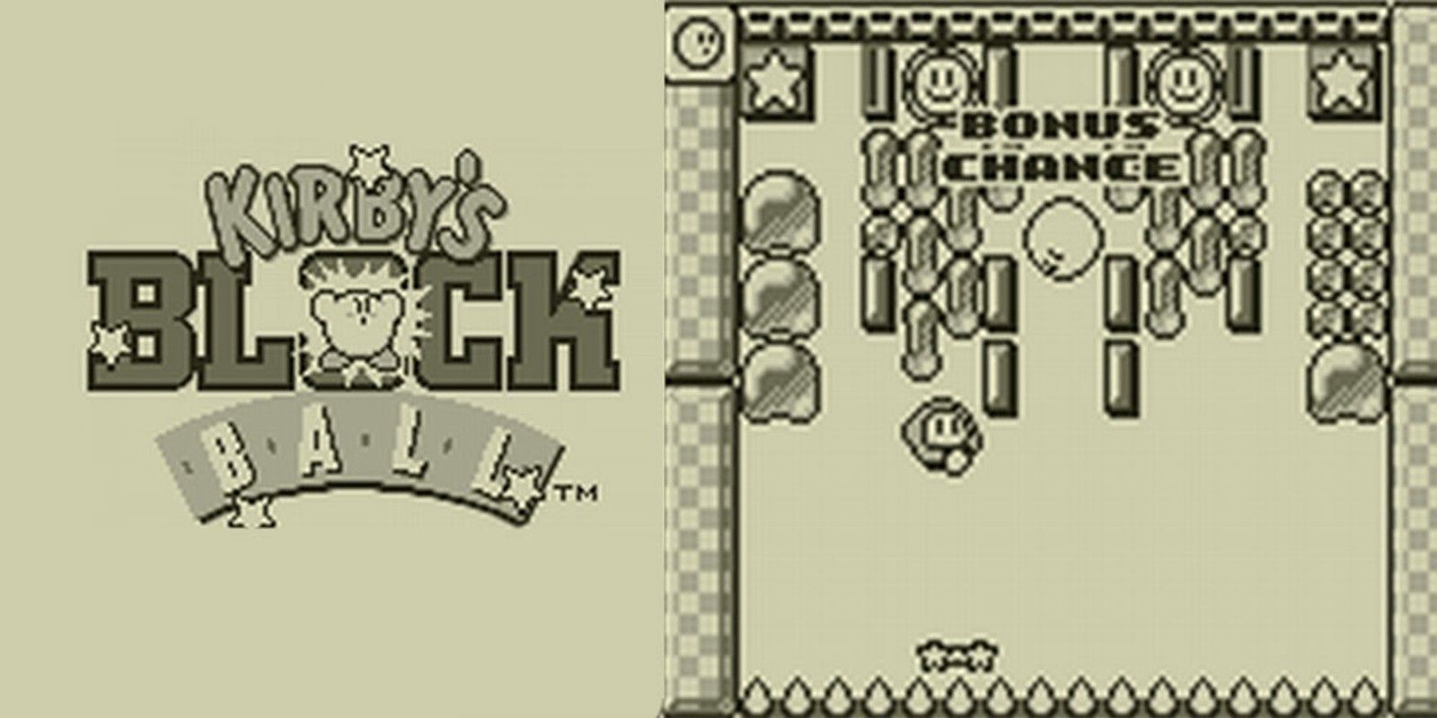 Kirby's Block Ball image showing title and gameplay
