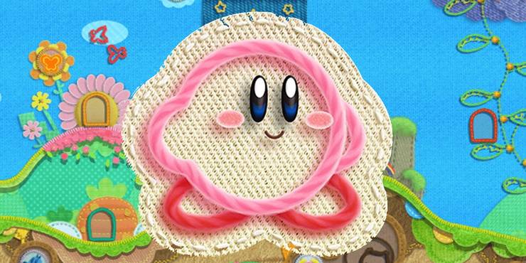 yarn kirby in stage select area of kirby's epic yarn