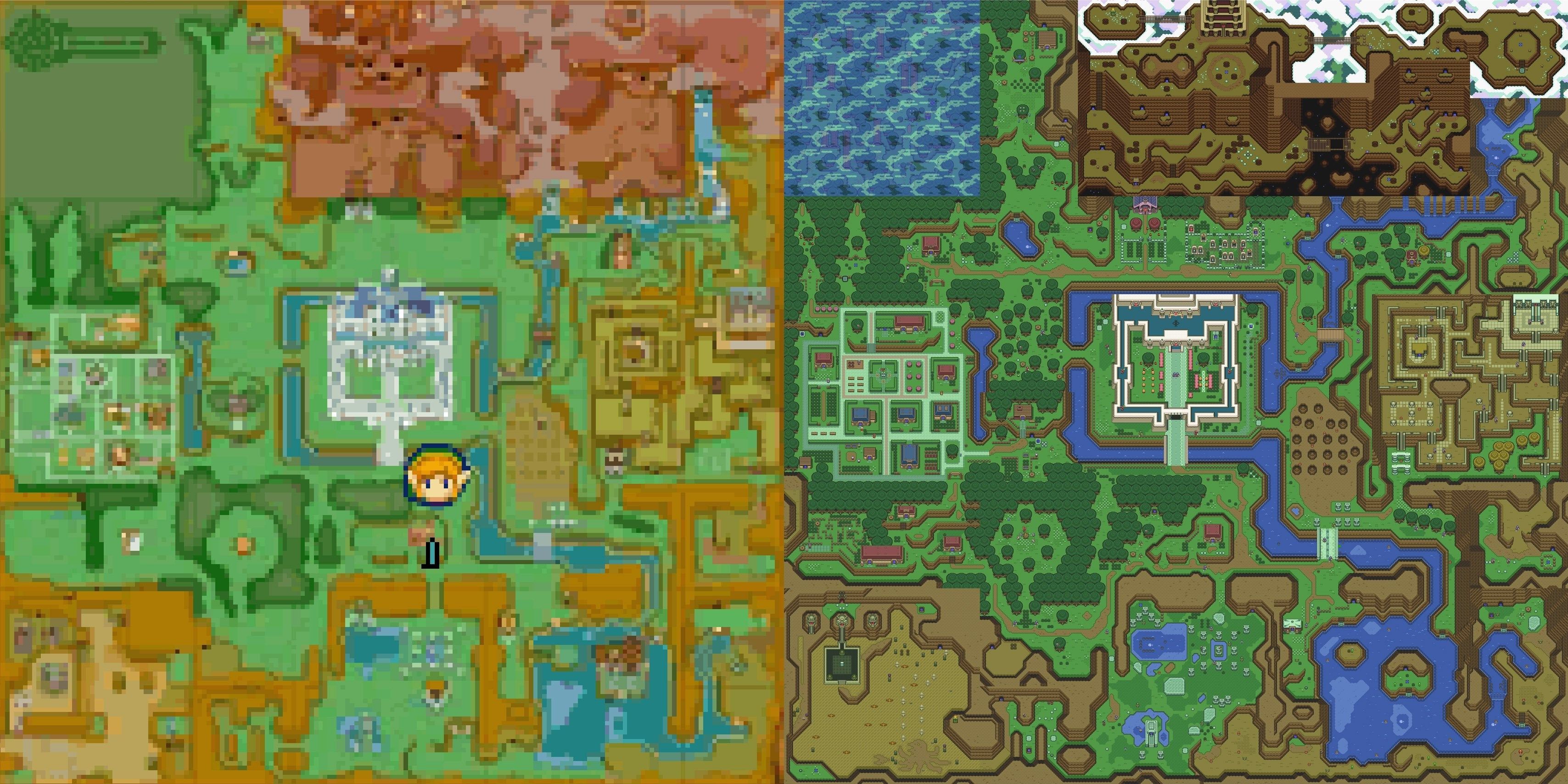 The world maps of A Link Between Worlds and A Link To The Past joined together side by side