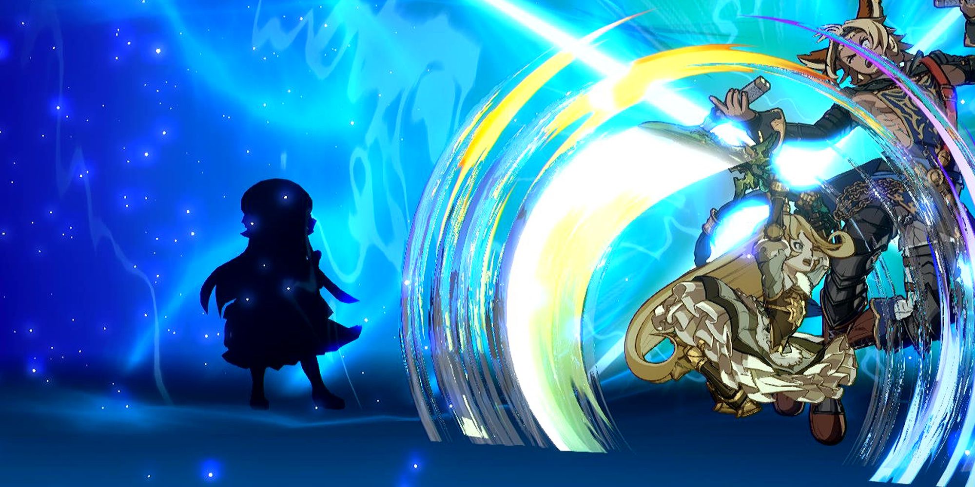 Lunalu stands back as Charlotta performs her Skybound Art in Granblue Fantasy Versus.