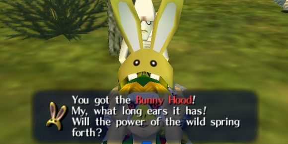 An in-game image of Link acquiring the Bunny Hood