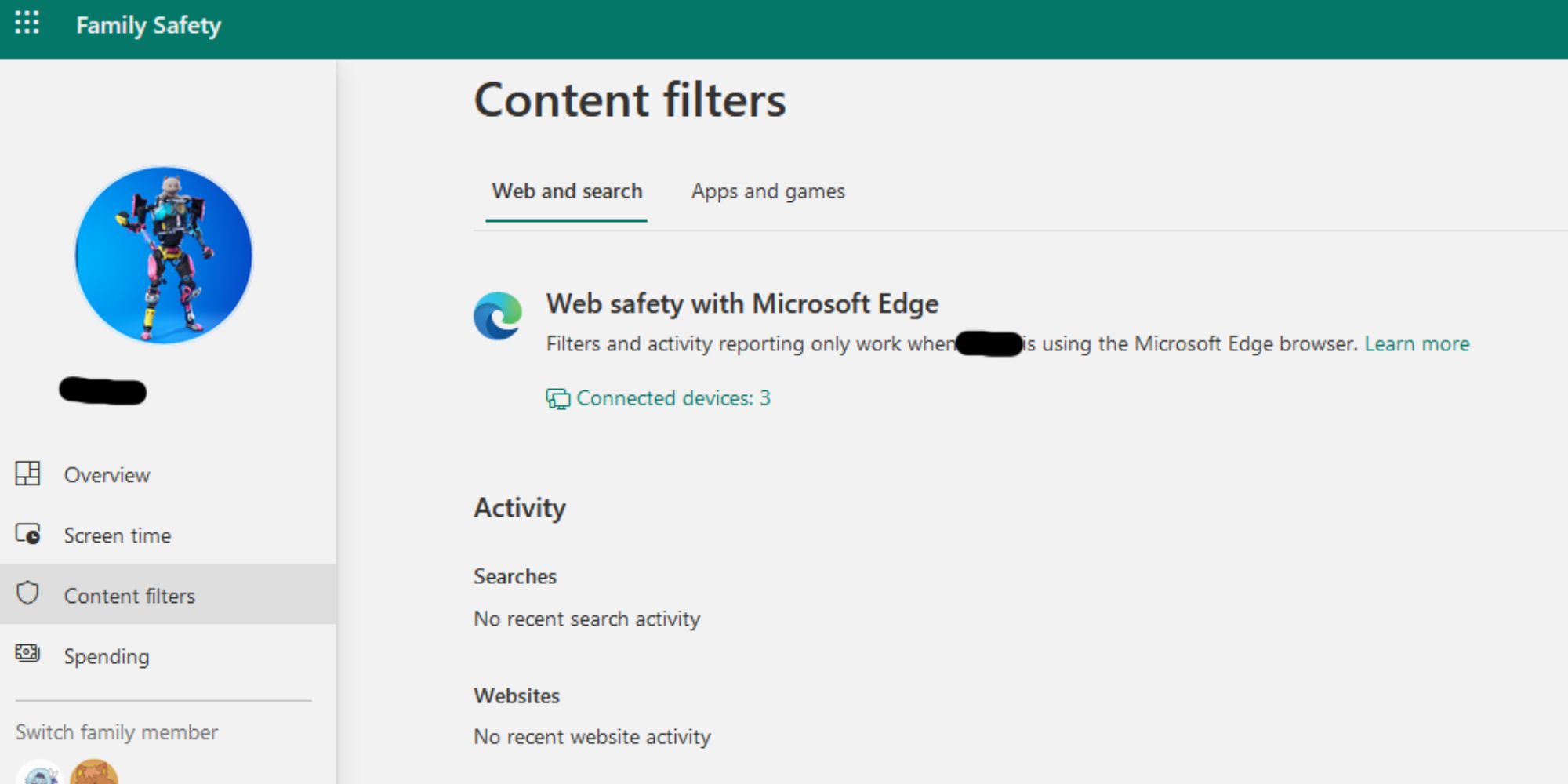 MS website filters section