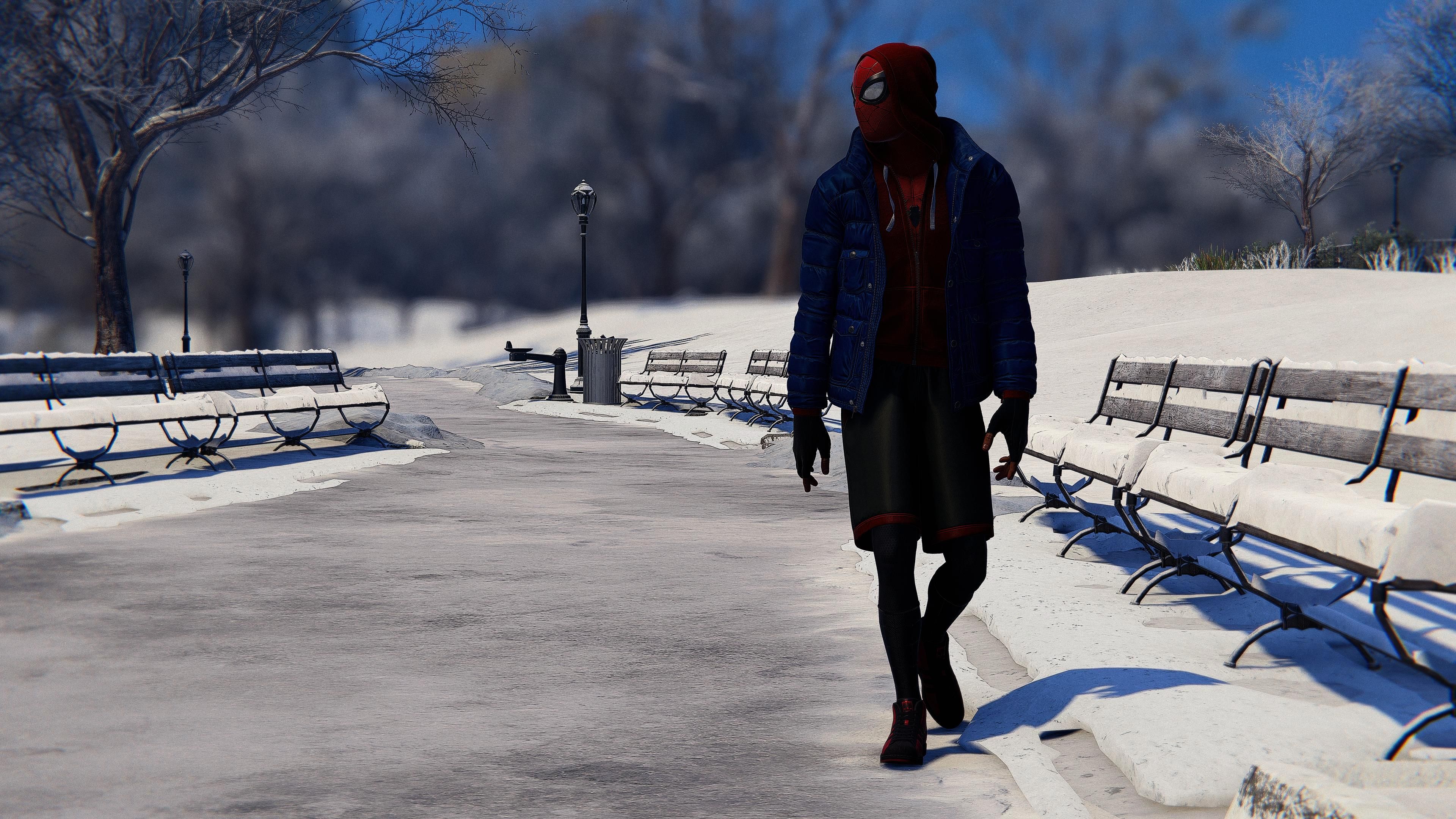 Marvel's Spider-Man Miles Morales snow in the park
