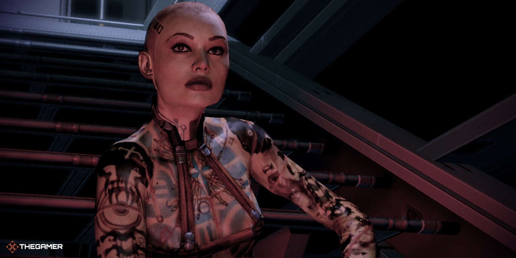 Jack sitting on the steps in Mass Effect 2.