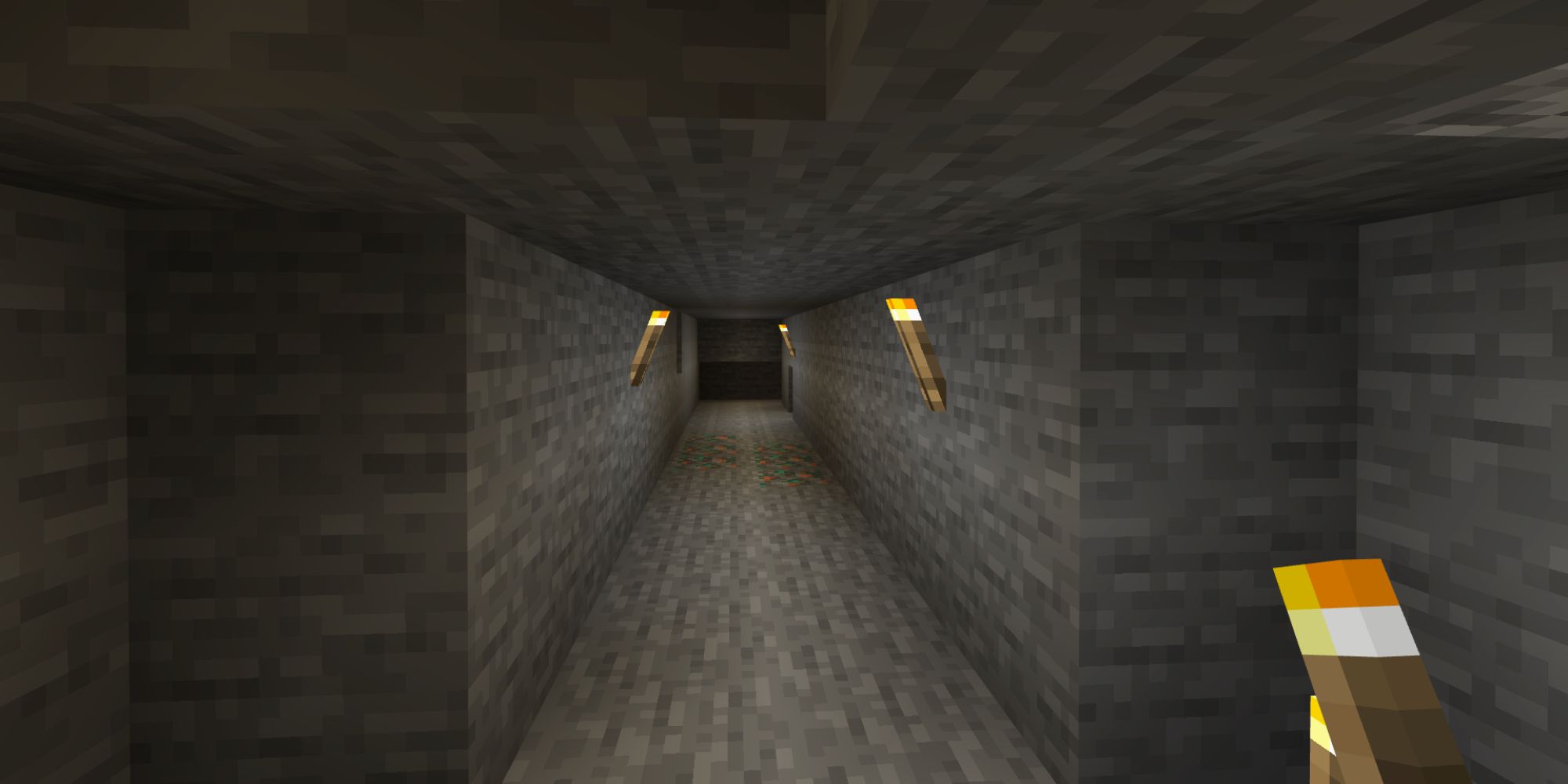 Minecraft Screenshot Of Cave With Torches