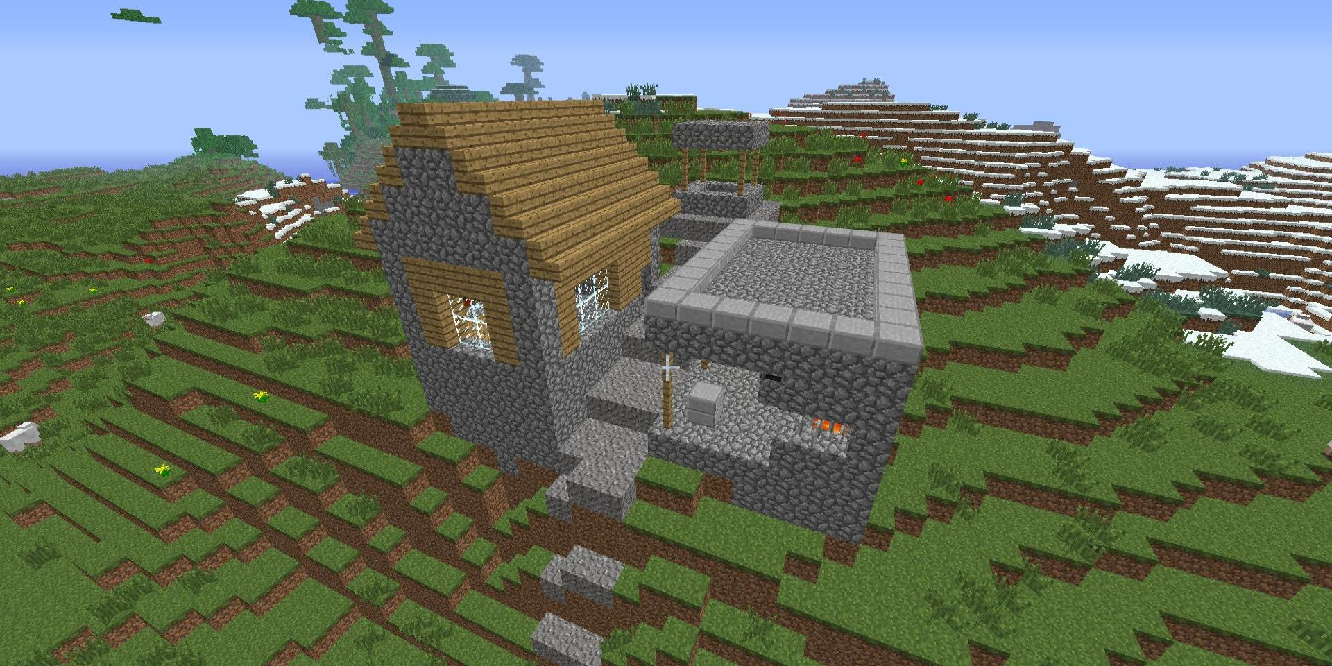 A village made up of one house and one job site in Minecraft