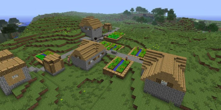 A simple plains village in Minecraft