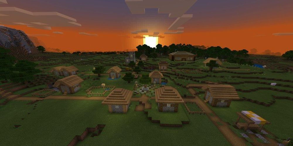 A plains village at sunset