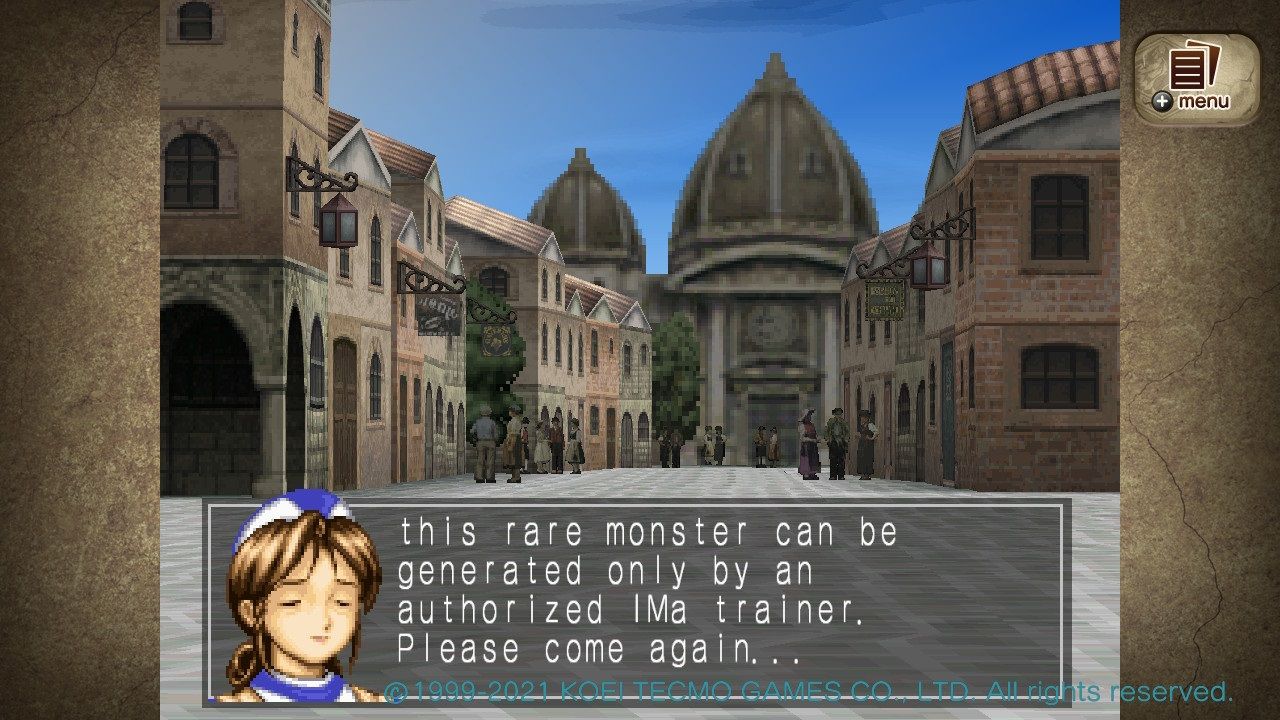 Monster Rancher 2 This Rare Monster Can Be Generated Only By An Authorized IMa Trainer message
