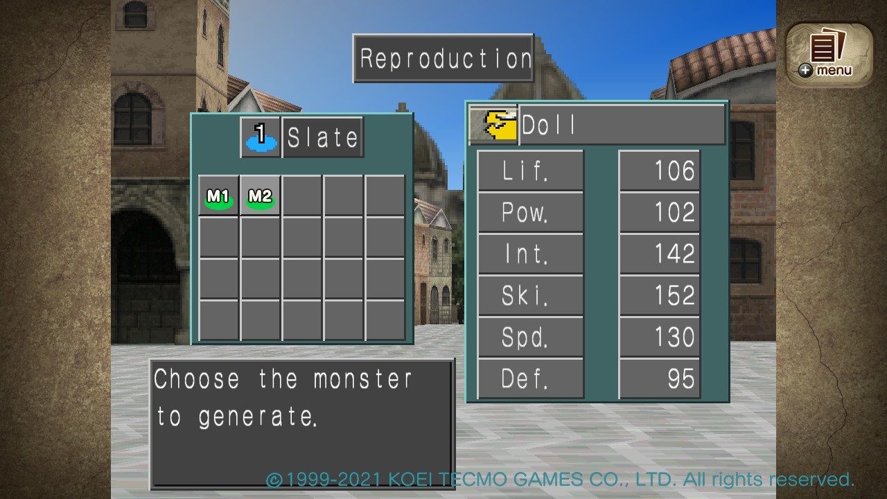 Monster Rancher reproduction menu