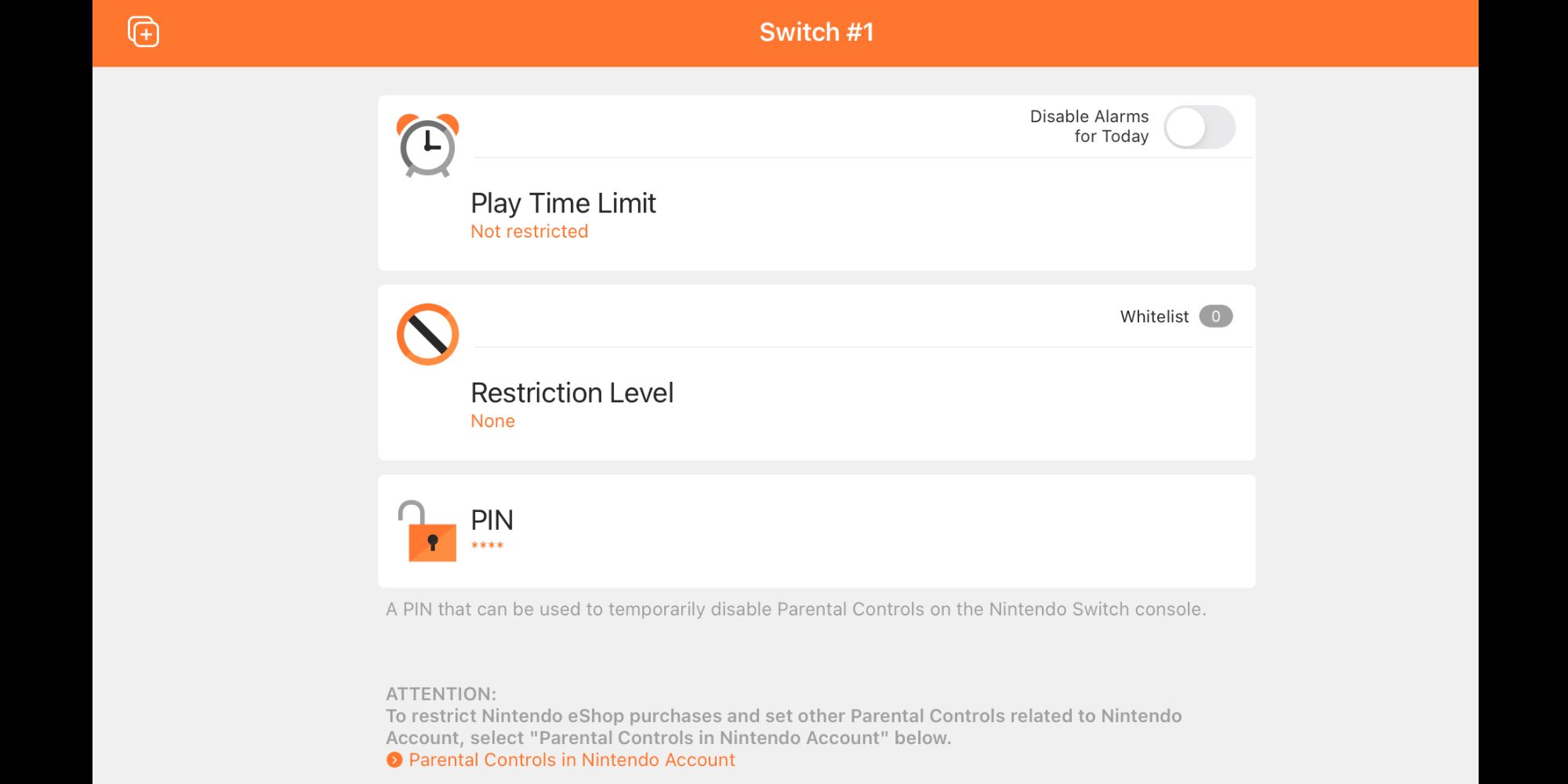 Nintendo Switch account overview of parental controls