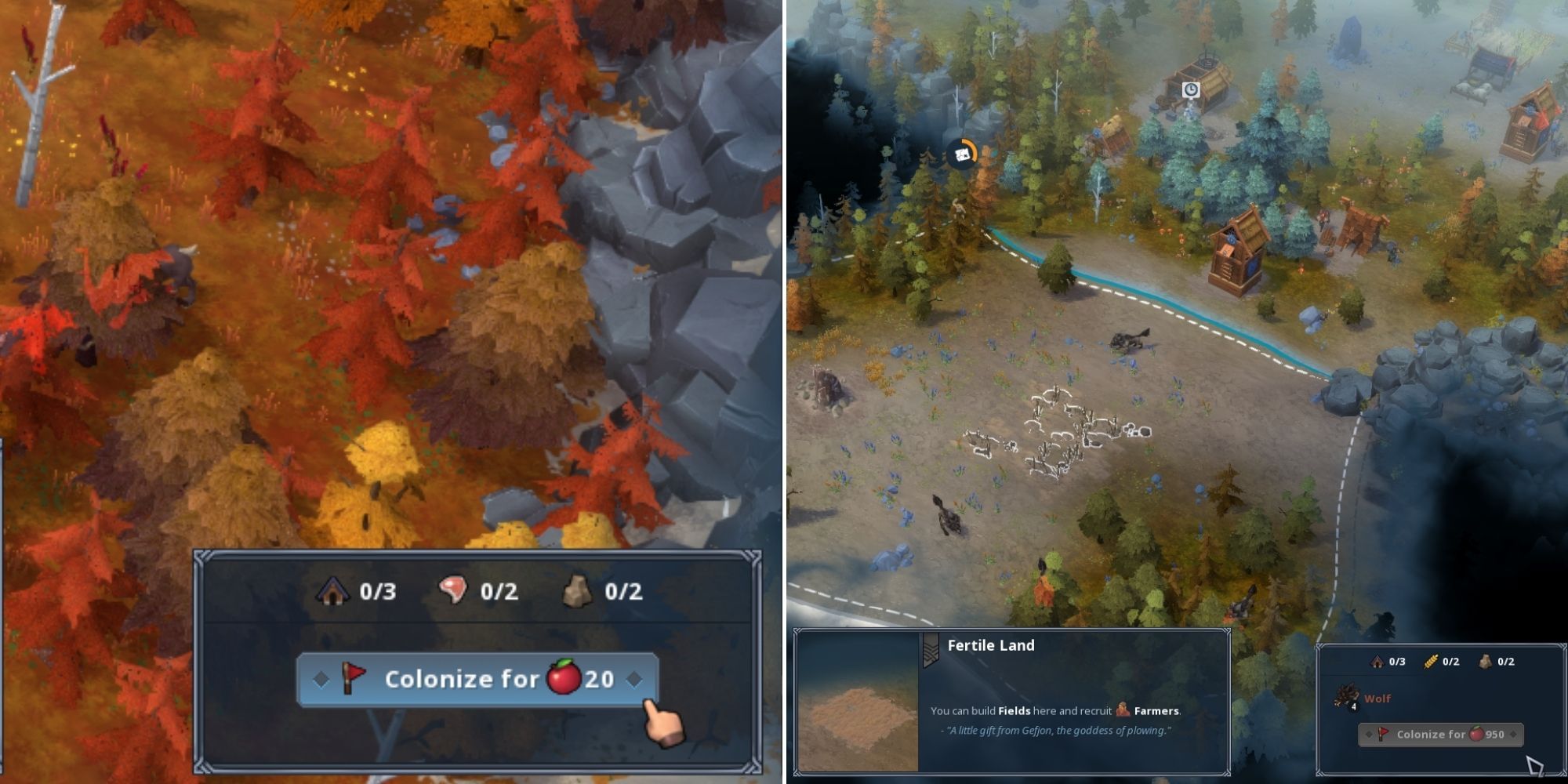 Northgard - Colonize for 20 Food button - A more expensive fertile land cost 