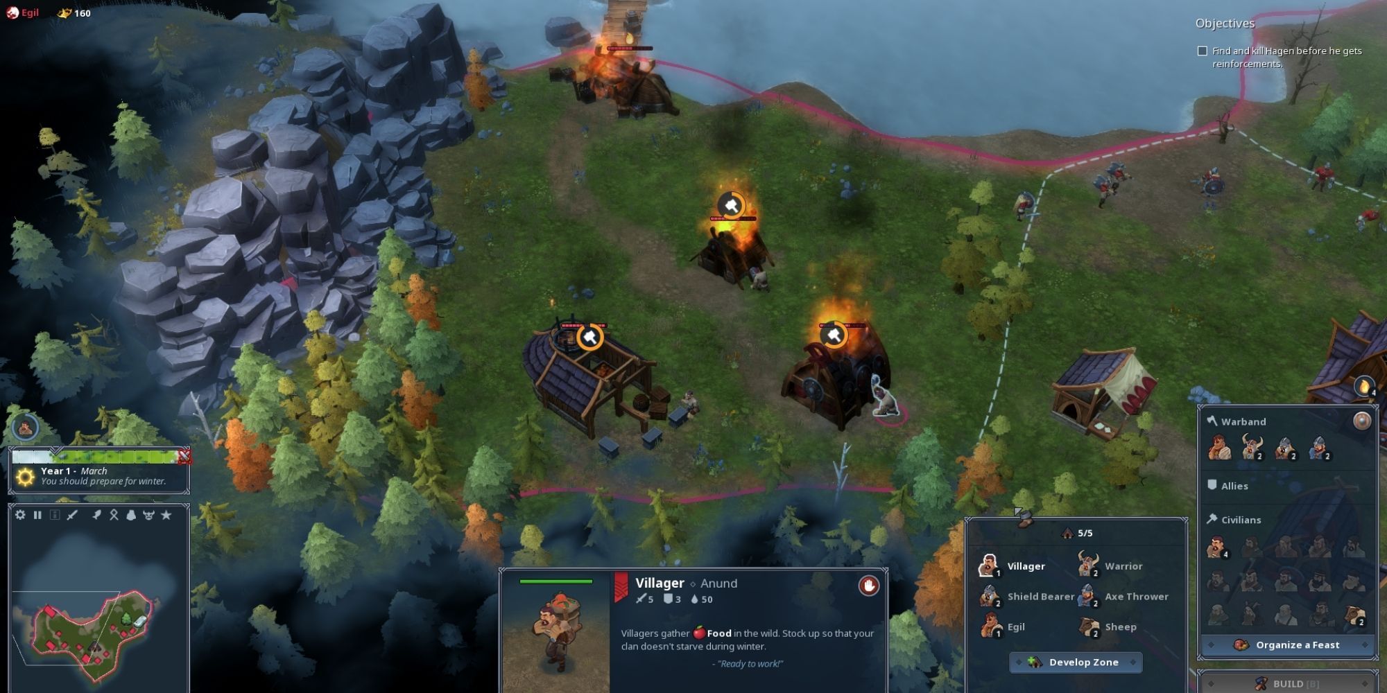 Northgard - Villagers repairing burning buildings