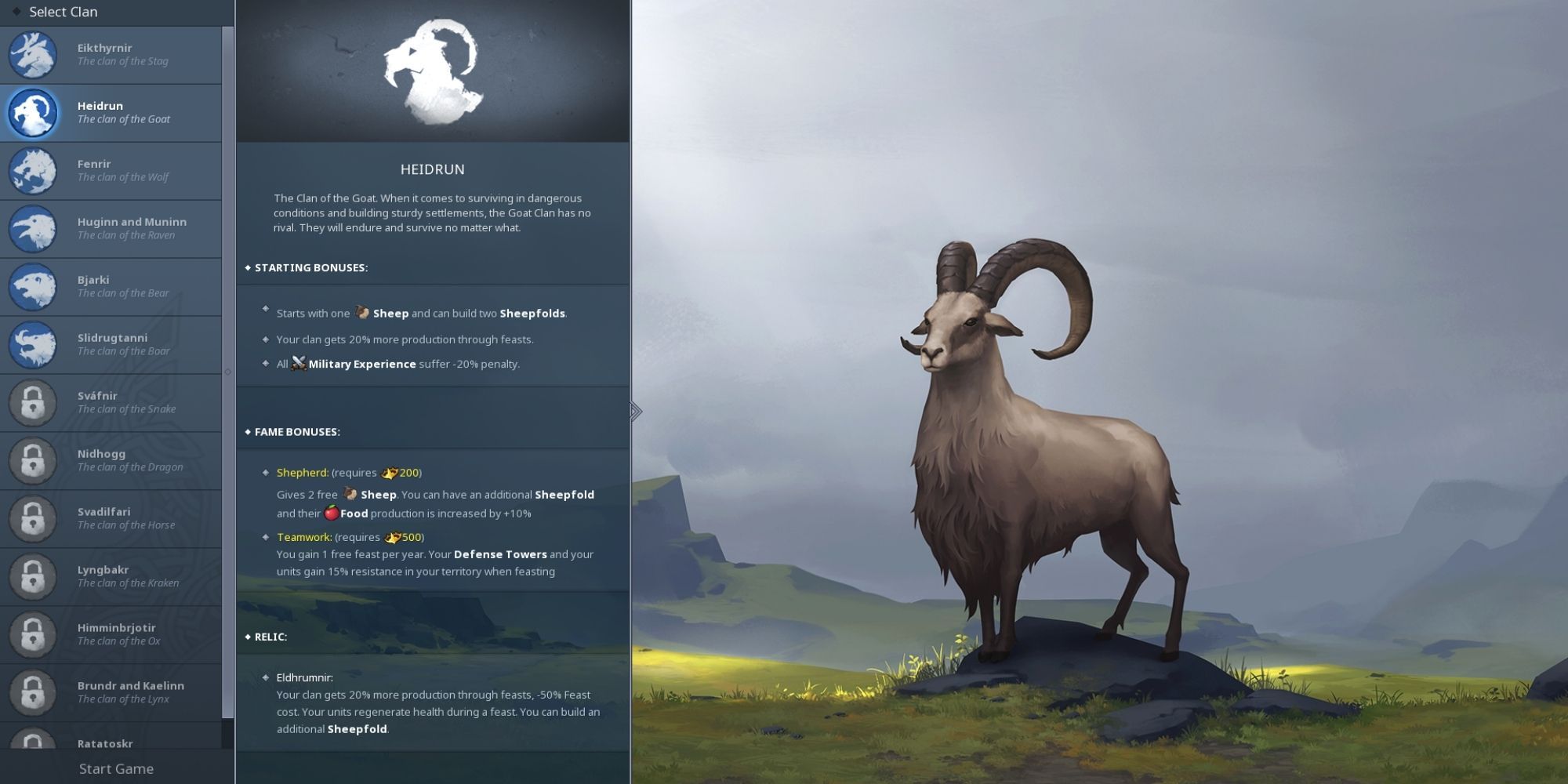 Northgard Heidrum Clan details and selection