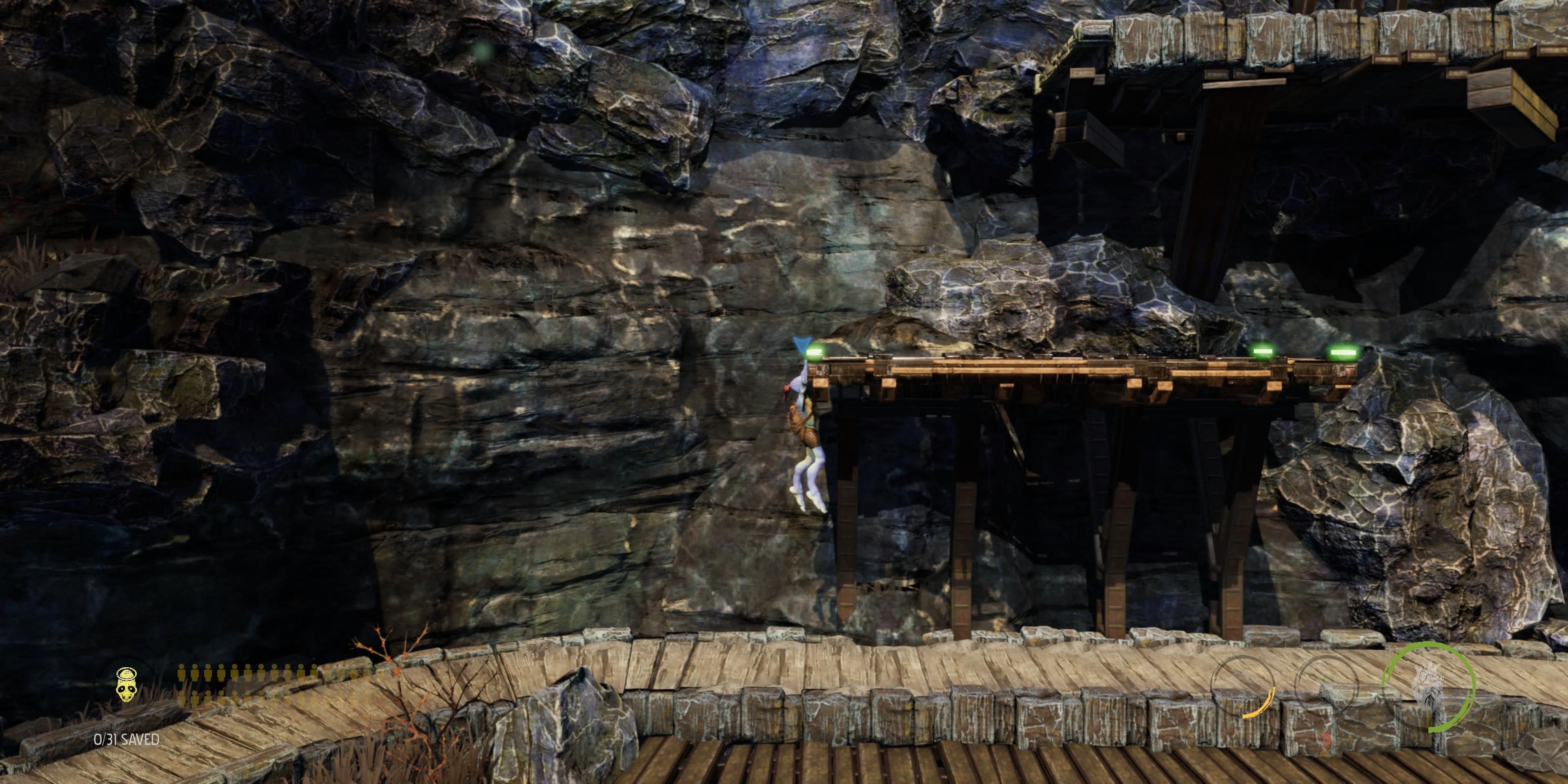 Abe climbing up a platform in Oddworld Soulstorm