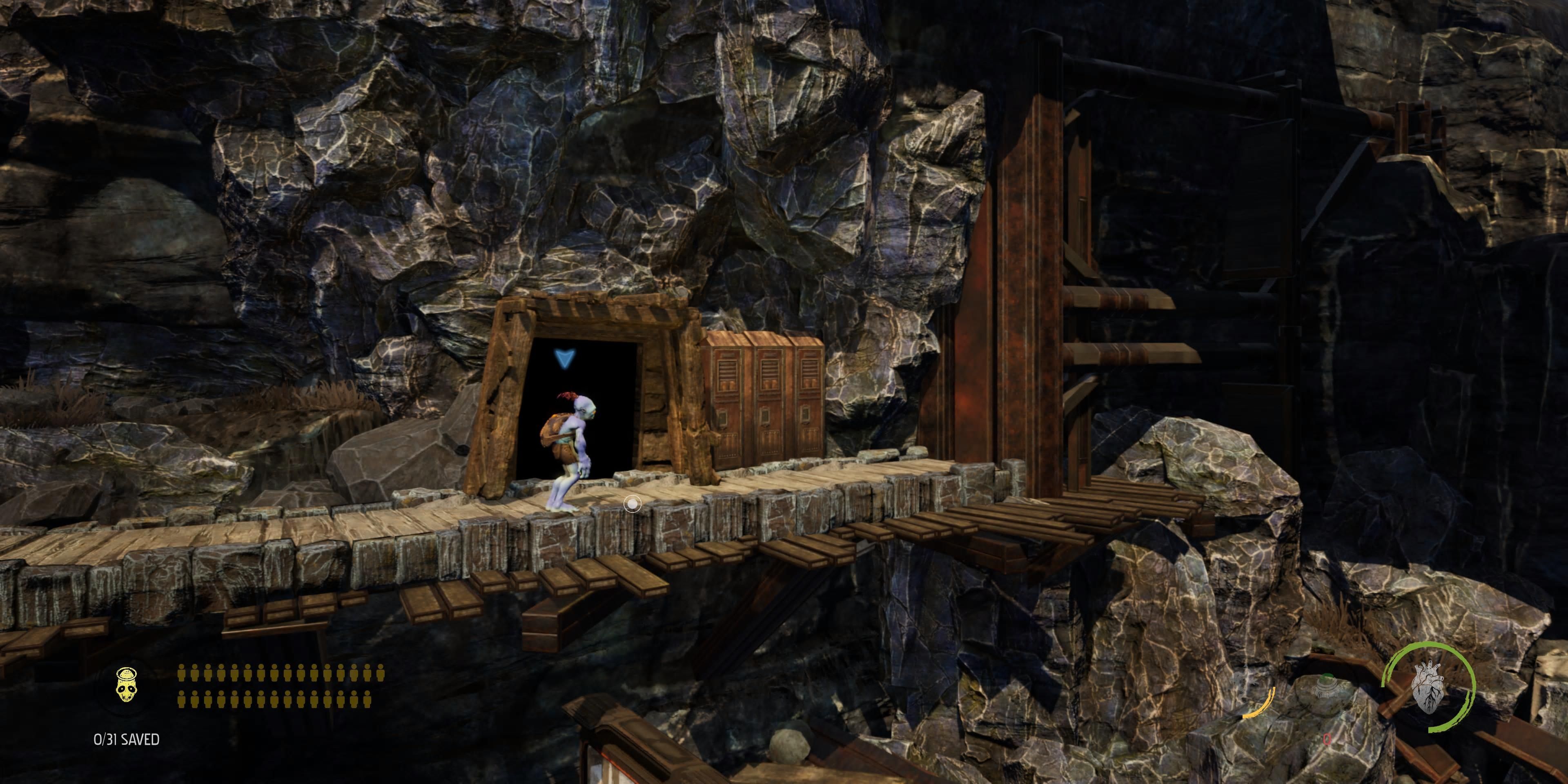 Abe going into a cave entrance in Oddworld Soulstorm
