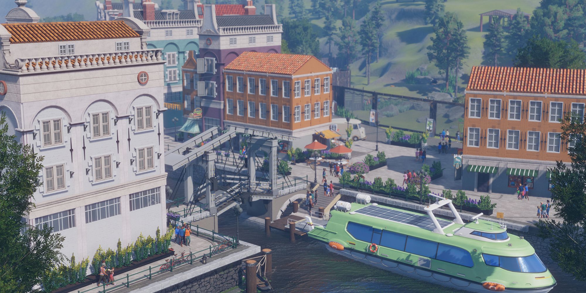 Planet Zoo Europe water entrance in venice style area with bridges