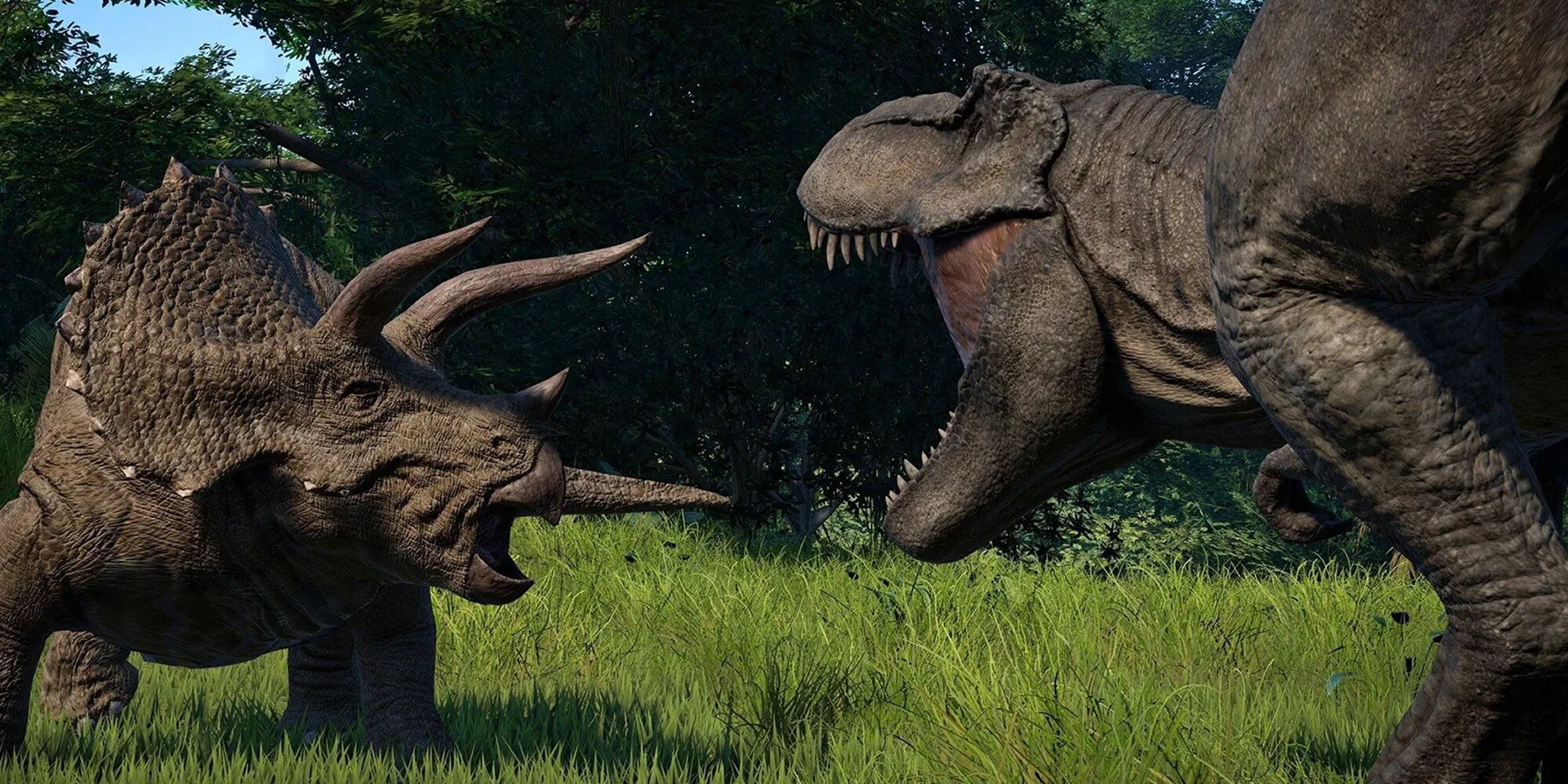 A T-Rex And Triceratops Prepare To Fight