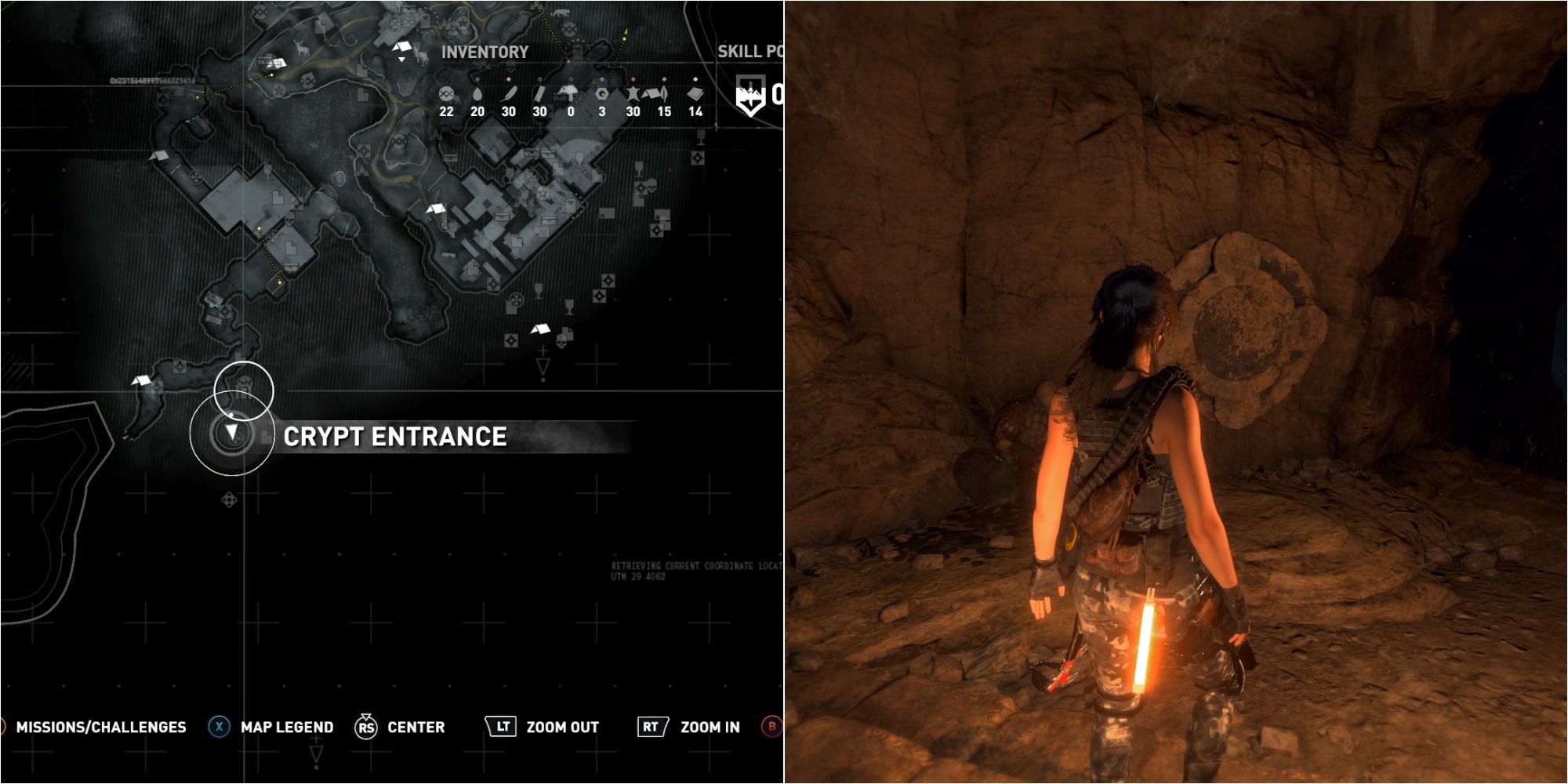 Ride Of The Tomb Raider Split Image Showing Soviet Installation Crypt Mural One