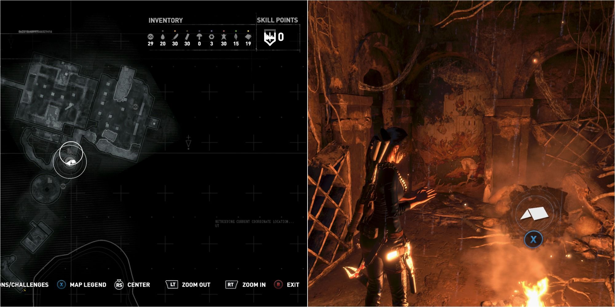 Rise Of The Tomb Raider Split Image Showing Flooded Archives Mural One Location