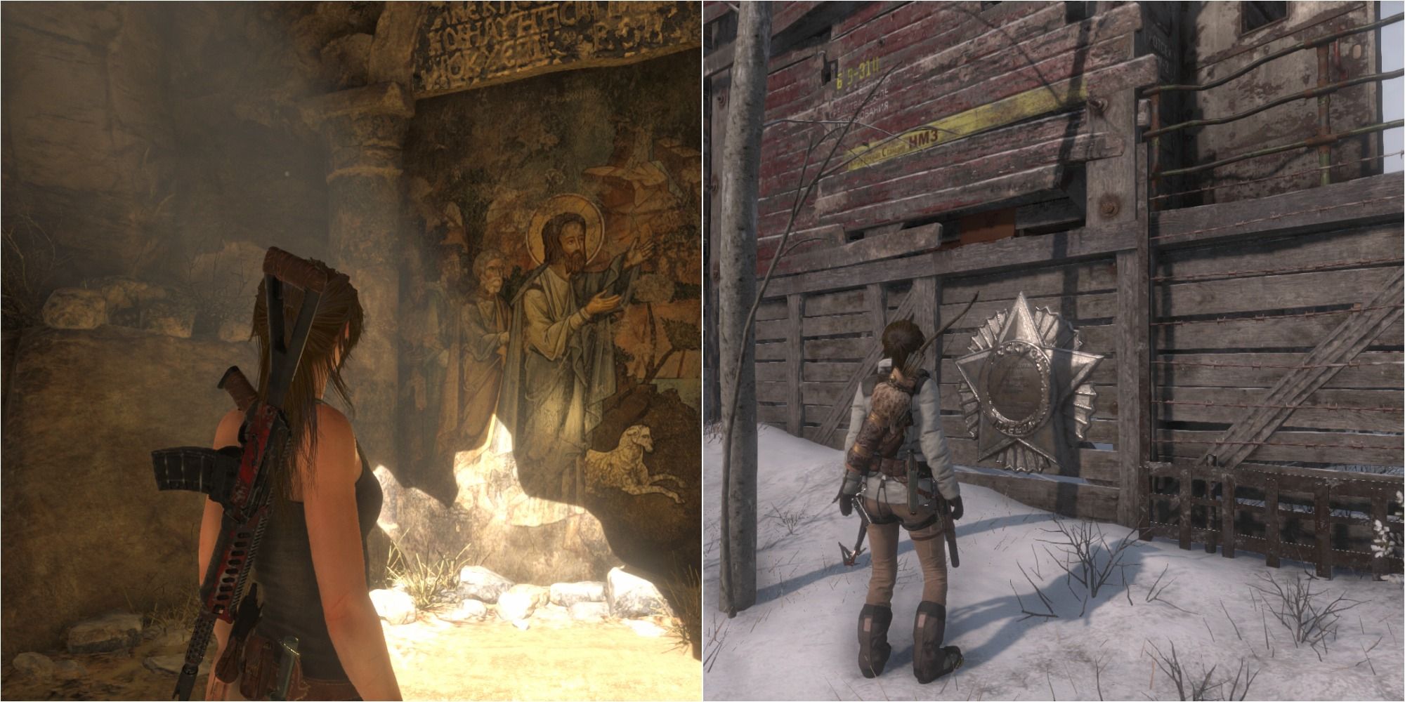 Rise Of The Tomb Raider Mural Guide Featured Split Image Of Two Murals