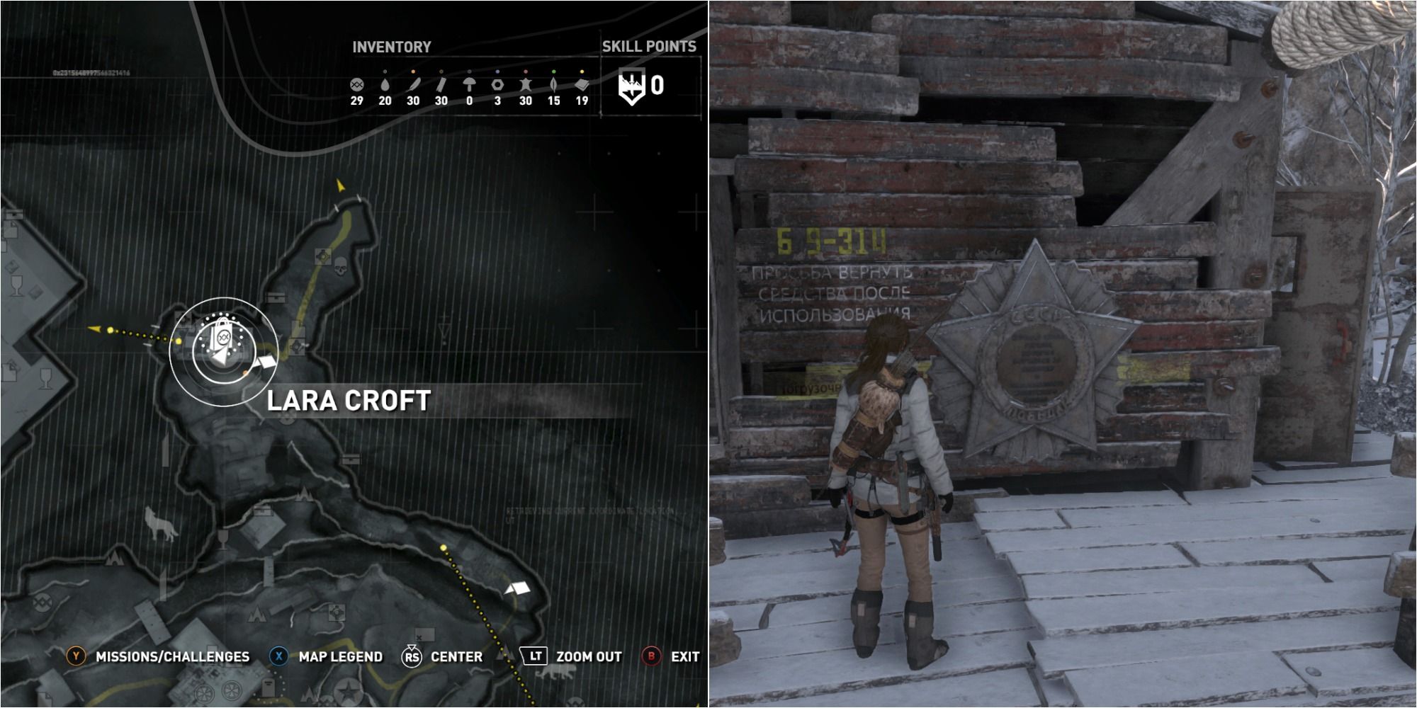 Rise Of The Tomb Raider Split Image Showing Soviet Installation Mural 11 Location