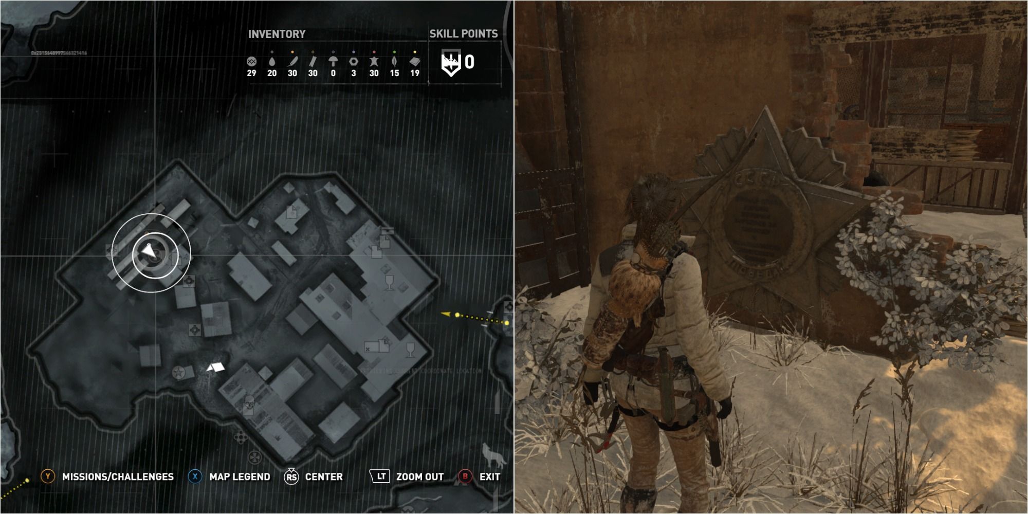 Rise Of The Tomb Raider Split Image Showing Soviet Installation Mural 12 Location