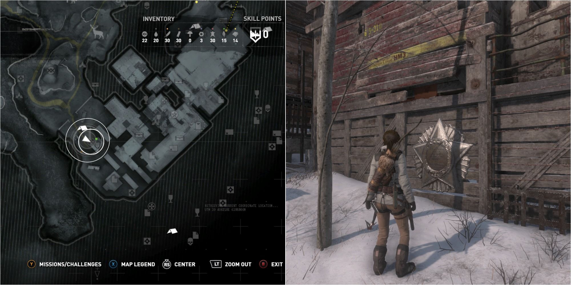 Rise Of The Tomb Raider Split Image Showing Soviet Installation Mural 7 Location