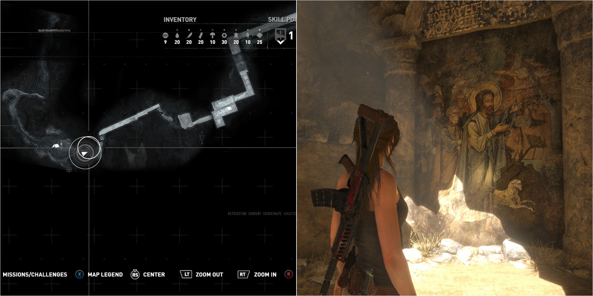 Rise Of The Tomb Raider Split Image Showing Syria Mural Four Location