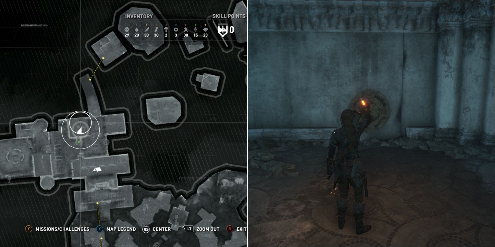 Rise Of The Tomb Raider Split Image Showing The Lost City Mural 3 Location