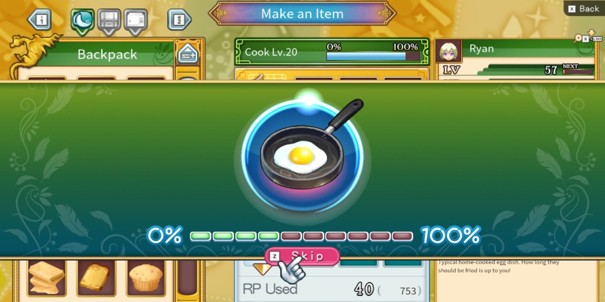 Rune Factory 4 Special Frying Pan Cooking
