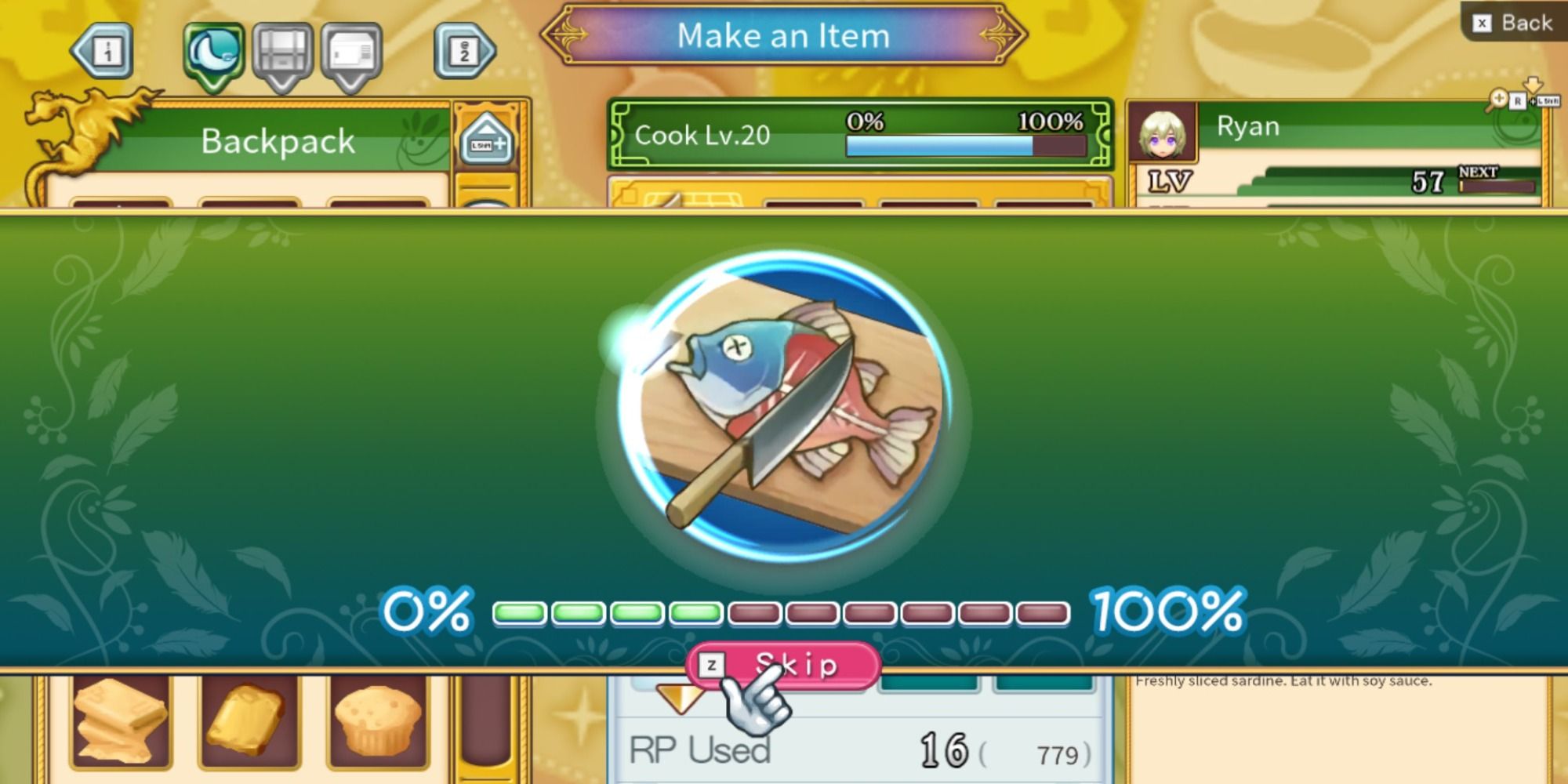 Rune Factory 4 Special Knife Cooking